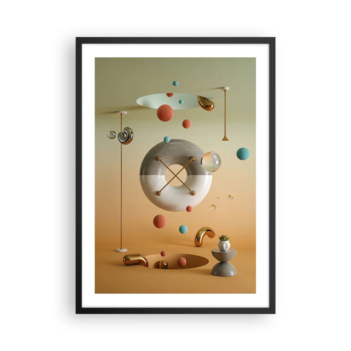 Poster in einem schwarzem Rahmen - Eine abstrakte Komposition aus geometrischen Formen in warmen Farben. - 50x70cm - Alles kann passieren - Moderne Wanddekoration für Wohnzimmer und Schlafzimmer ARTTOR