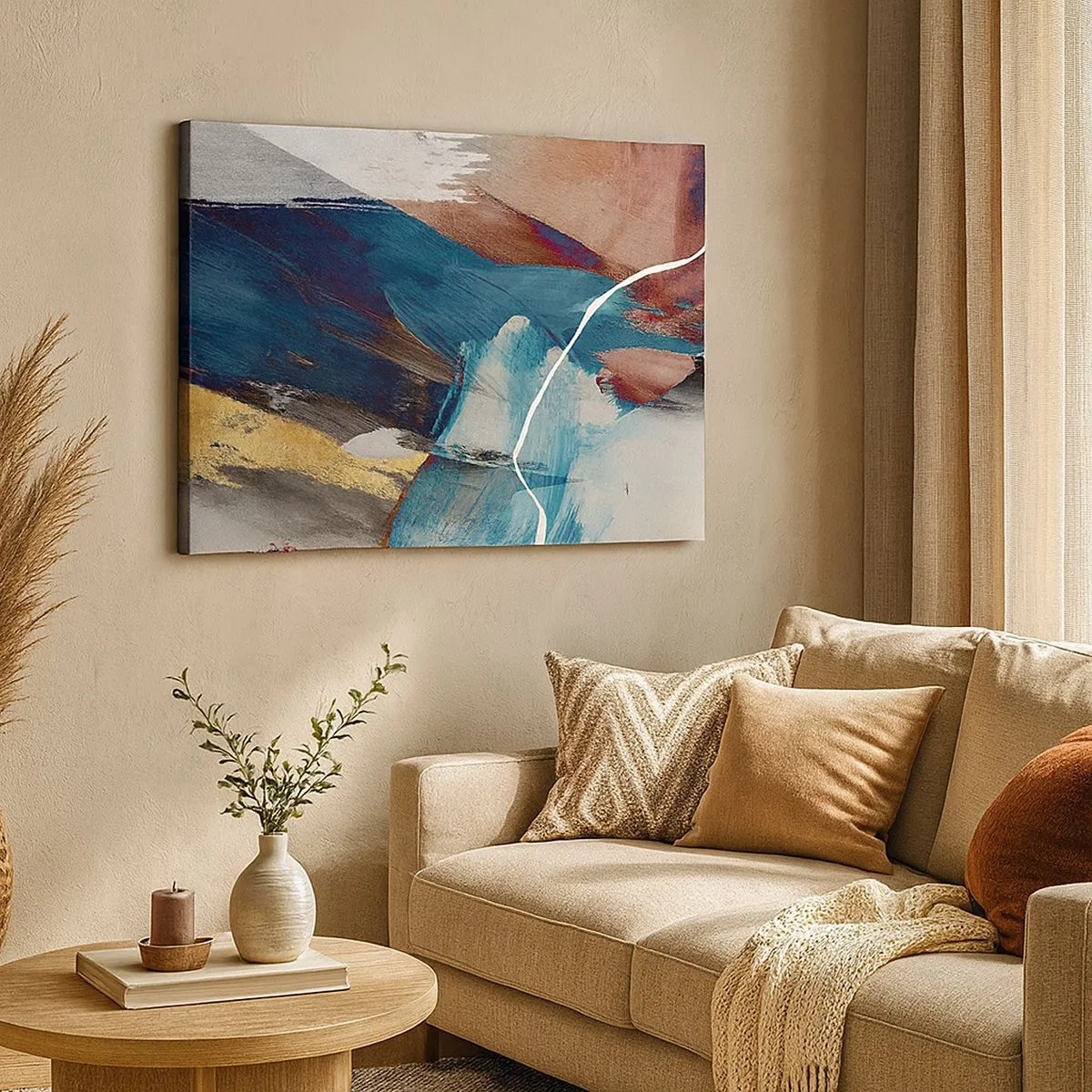 Bild auf Leinwand - Leinwandbild - Abstrakte Pinselstriche in Blau- und Goldtönen - 70x50cm - Großzügig und mit Energie - Moderne Wanddekoration für Wohnzimmer und Schlafzimmer ARTTOR