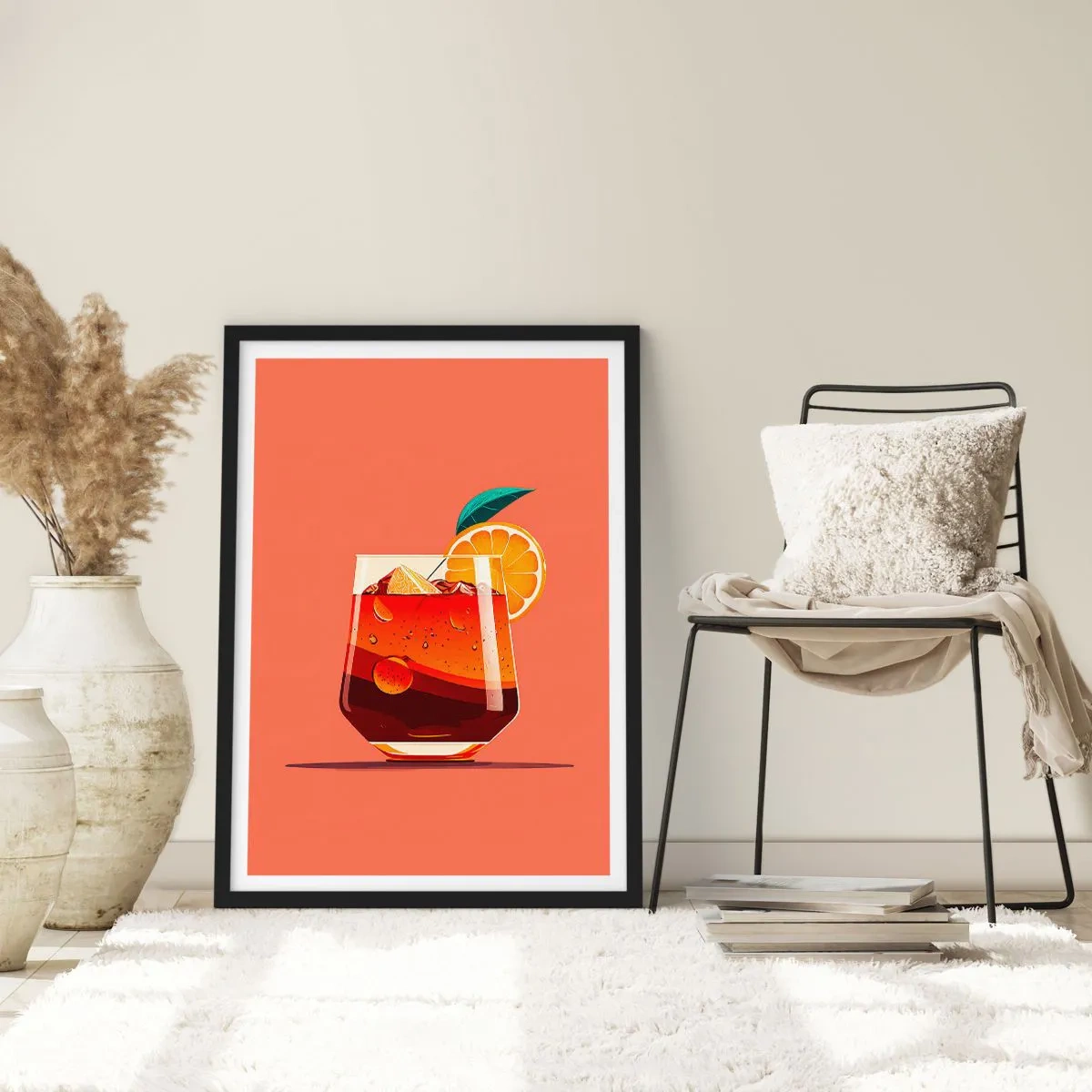 Poster in einem schwarzem Rahmen - Ein Glas Cocktail mit einer Orangenscheibe - 50x70cm - Sommerliche Erfrischung - Moderne Wanddekoration für Wohnzimmer und Schlafzimmer ARTTOR