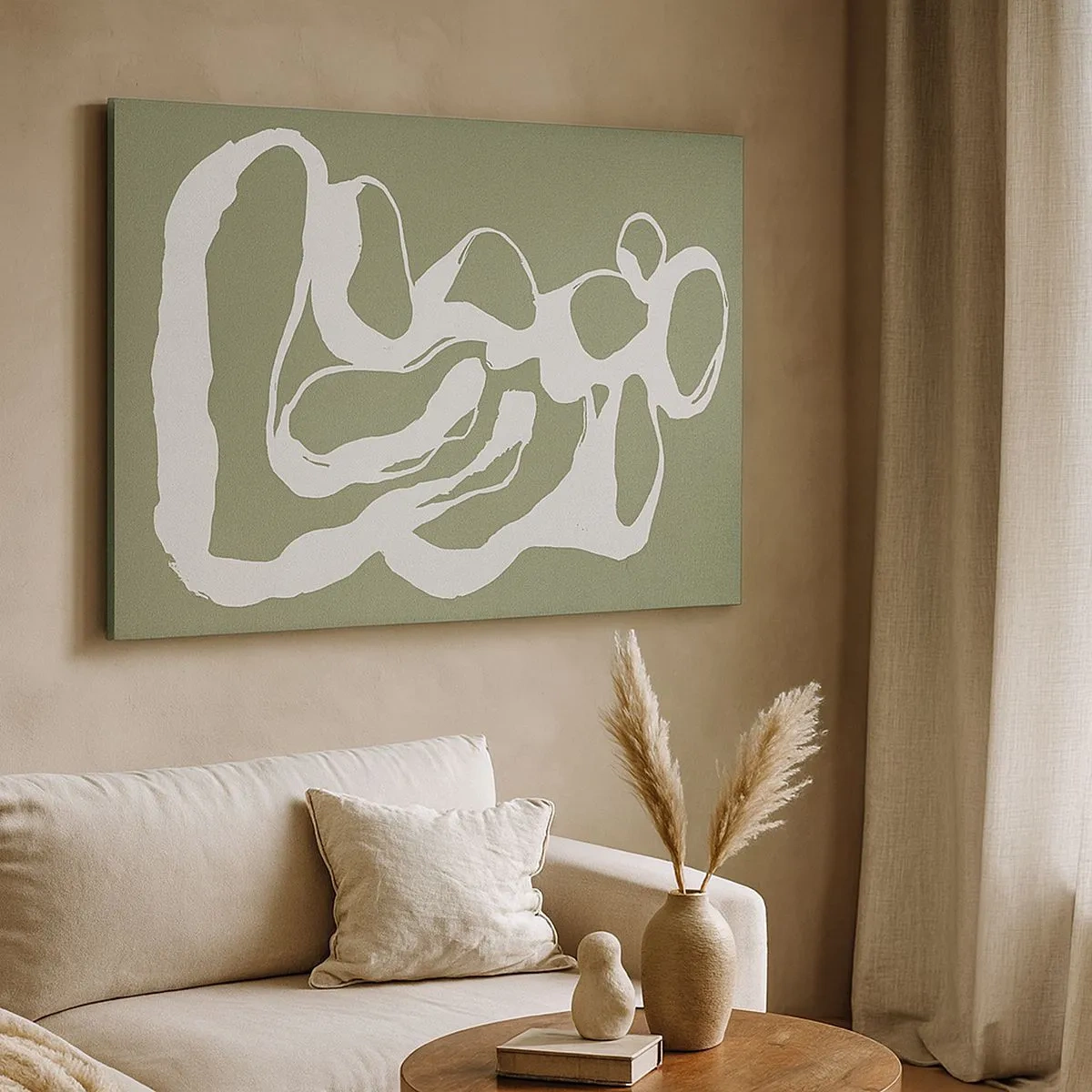 Bild auf Leinwand - Leinwandbild - Organische Formen in Weiß auf grünem Hintergrund - 70x50cm - Ruf des Weltraums - Moderne Wanddekoration für Wohnzimmer und Schlafzimmer ARTTOR