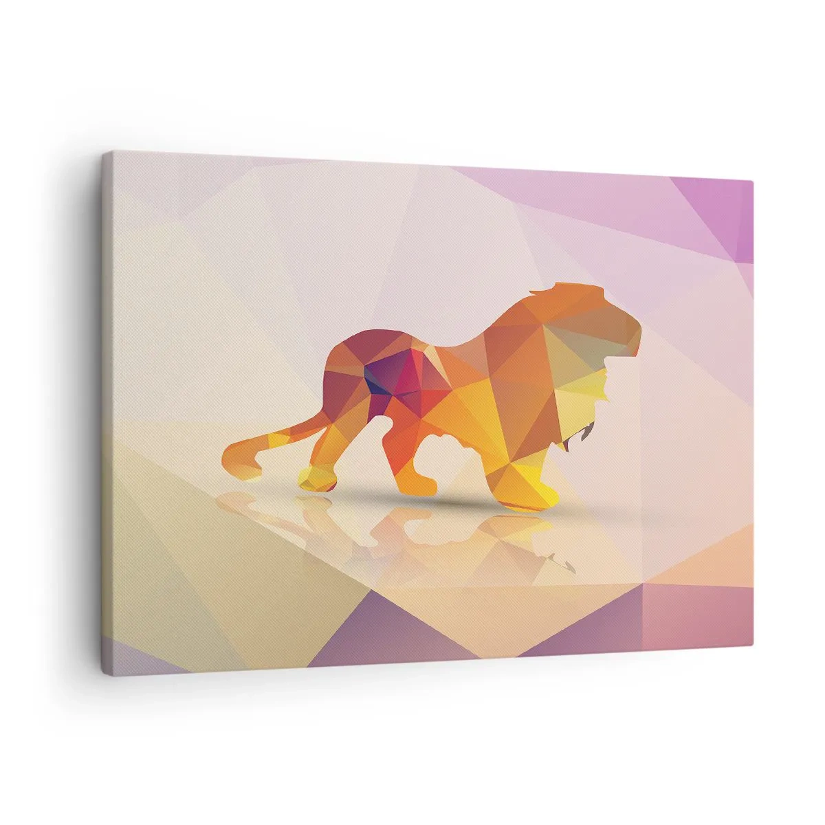Bild auf Leinwand - Leinwandbild - Geometrische Silhouette eines Löwen in Gelb- und Orangetönen - 70x50cm - Der Diamantenkönig - Moderne Wanddekoration für Wohnzimmer und Schlafzimmer ARTTOR