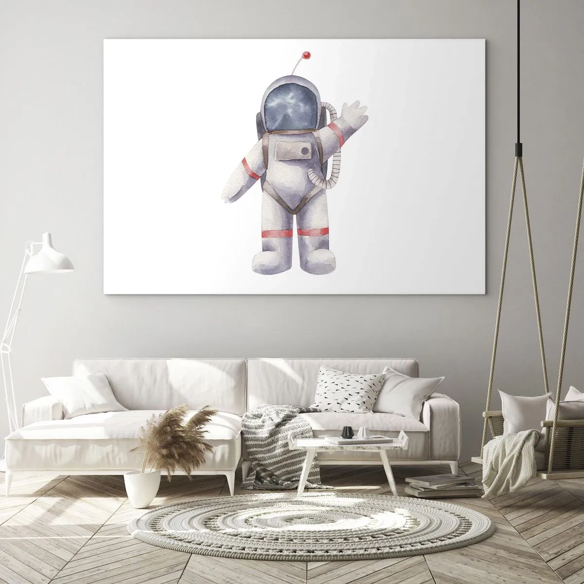 Glasbild - Bild auf glas - Astronaut winkt im Weltraum - 70x50cm - Bis dann! - Moderne Wanddekoration für Wohnzimmer und Schlafzimmer ARTTOR