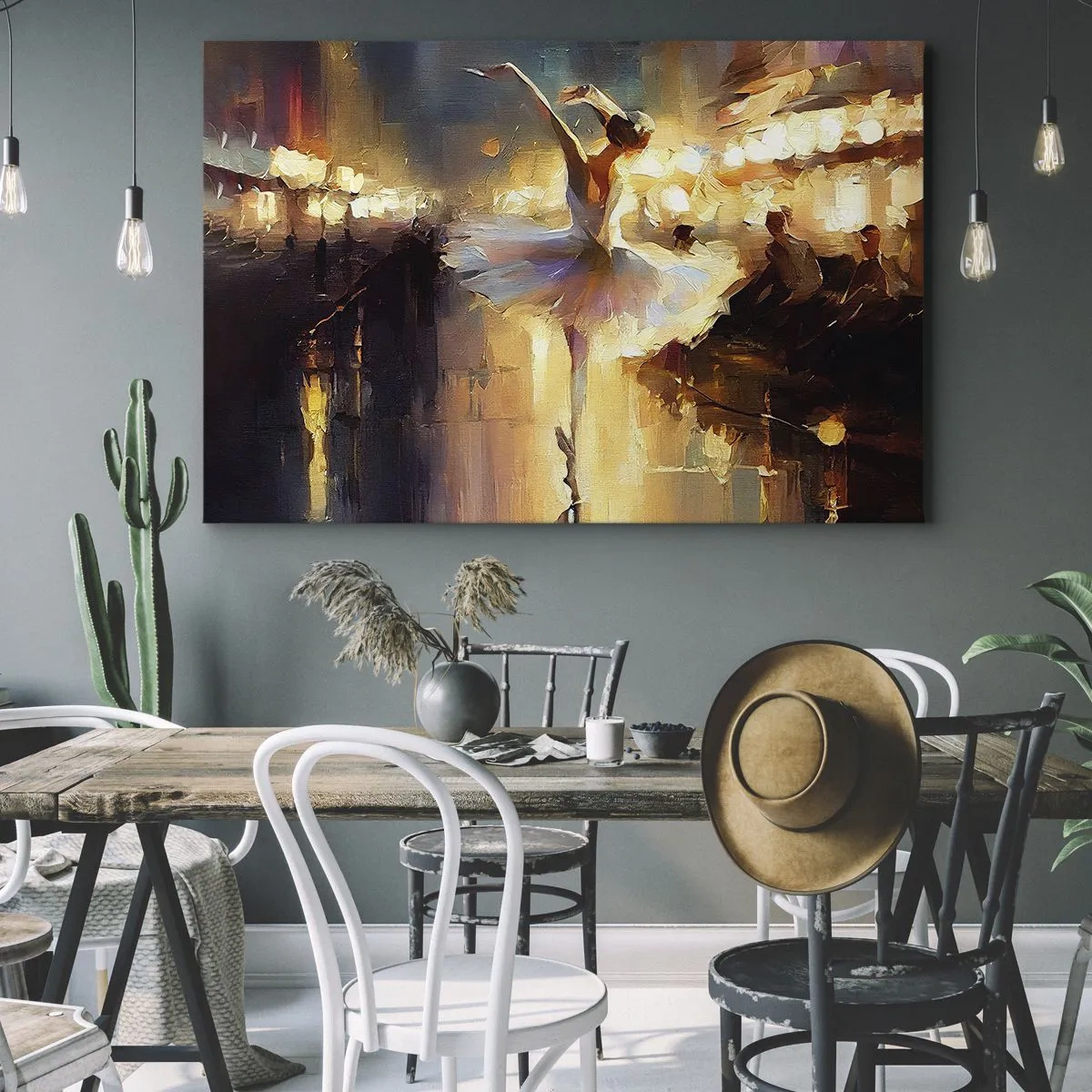 Bild auf Leinwand - Leinwandbild - Eine Ballerina tanzt vor einer beleuchteten Bühne - 70x50cm - Wunder auf der Straße - Moderne Wanddekoration für Wohnzimmer und Schlafzimmer ARTTOR