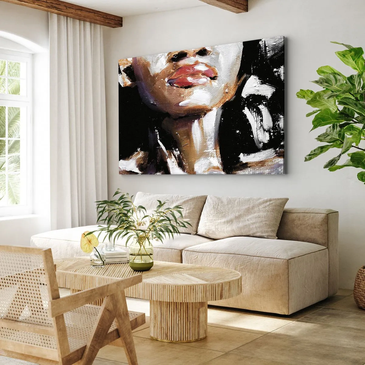 Bild auf Leinwand - Leinwandbild - Porträt einer Frau in ausdrucksstarkem malerischem Stil vor dunklem Hintergrund - 70x50cm - Stolz ohne Vorurteile - Moderne Wanddekoration für Wohnzimmer und Schlafzimmer ARTTOR