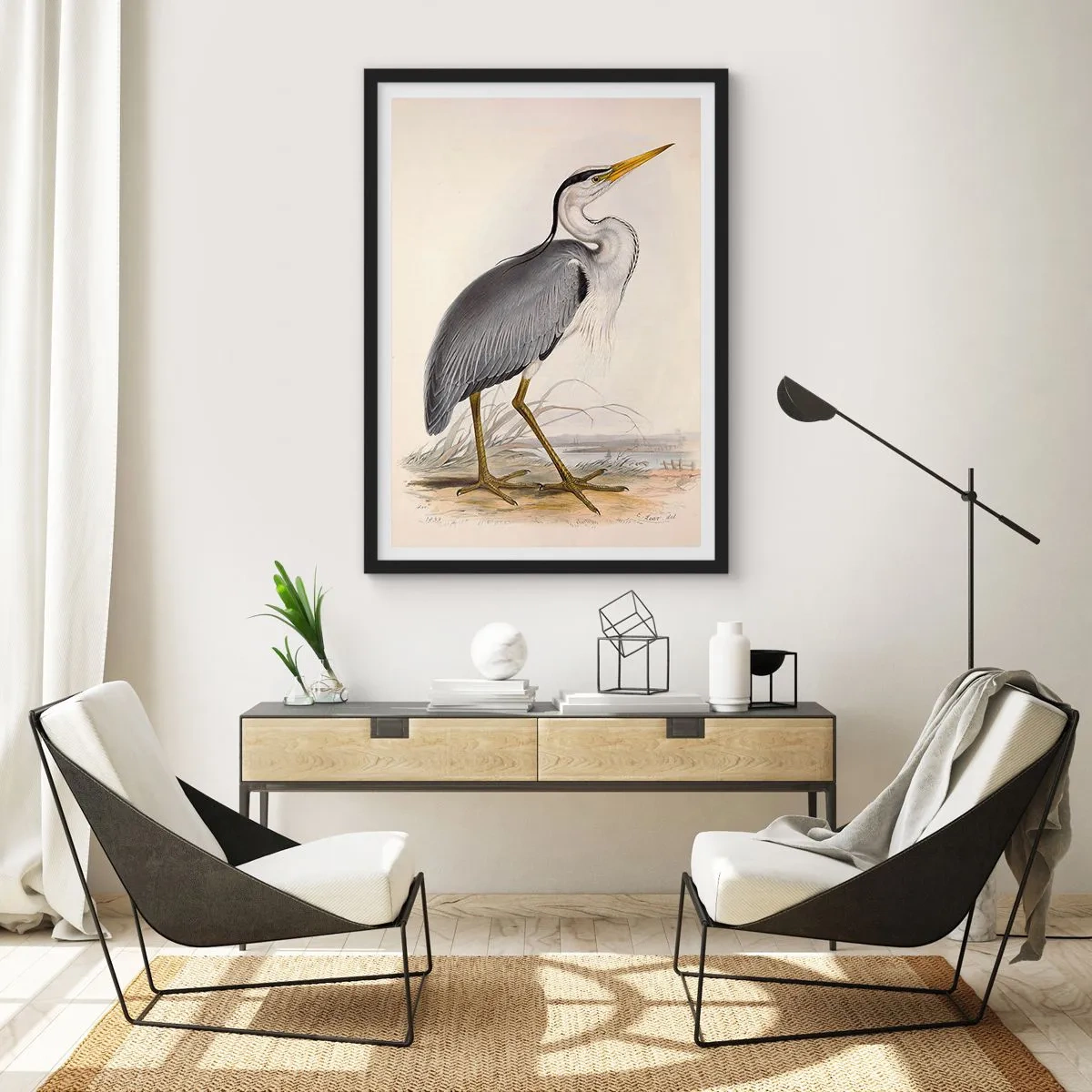 Poster in einem schwarzem Rahmen - Reihergnade - 50x70cm - Reiher Gnade - Moderne Wanddekoration für Wohnzimmer und Schlafzimmer ARTTOR