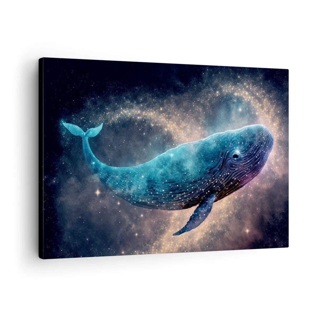 Bild auf Leinwand - Leinwandbild - Ein Weltraumwal mit einer Galaxie im Hintergrund - 70x50cm - Es gibt so eine Welt… - Moderne Wanddekoration für Wohnzimmer und Schlafzimmer ARTTOR