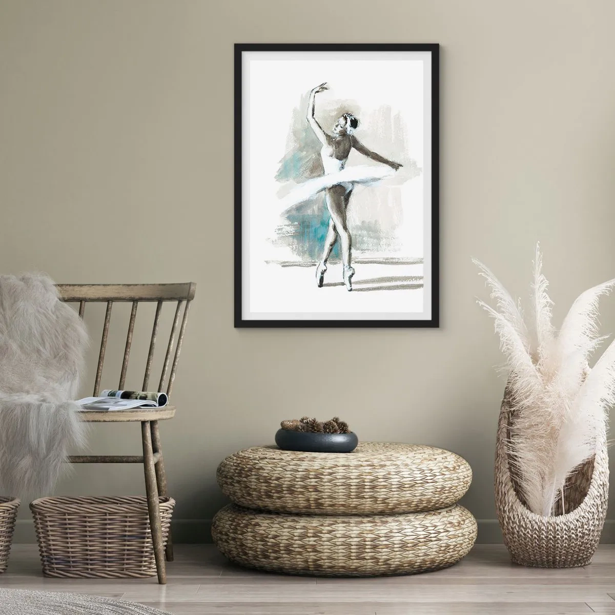 Poster in einem schwarzem Rahmen - Eine Balletttänzerin in einem weißen Kleid tritt auf - 50x70cm - In einen Schwan verzaubert - Moderne Wanddekoration für Wohnzimmer und Schlafzimmer ARTTOR