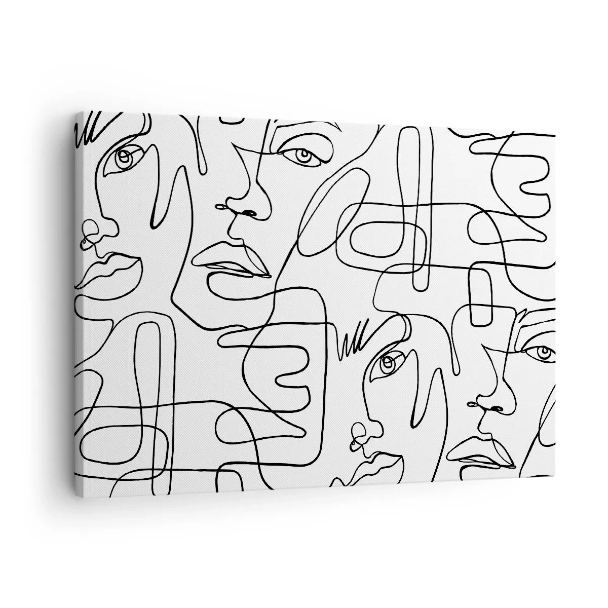 Bild auf Leinwand - Leinwandbild - Eine minimalistische Zeichnung eines Gesichts mit Linien auf hellem Hintergrund. - 70x50cm - In verworrenen Gefühlen - Moderne Wanddekoration für Wohnzimmer und Schlafzimmer ARTTOR