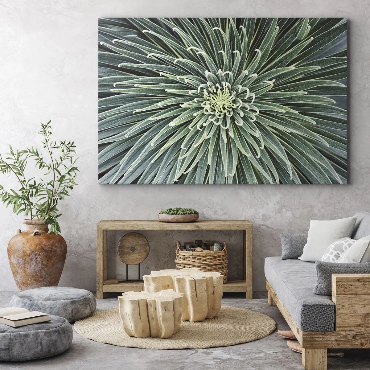Bild auf Leinwand - Leinwandbild - Symmetrische Anordnung grüner Blätter, die einem Stern ähneln - 70x50cm - Ein Star ist geboren - Moderne Wanddekoration für Wohnzimmer und Schlafzimmer ARTTOR
