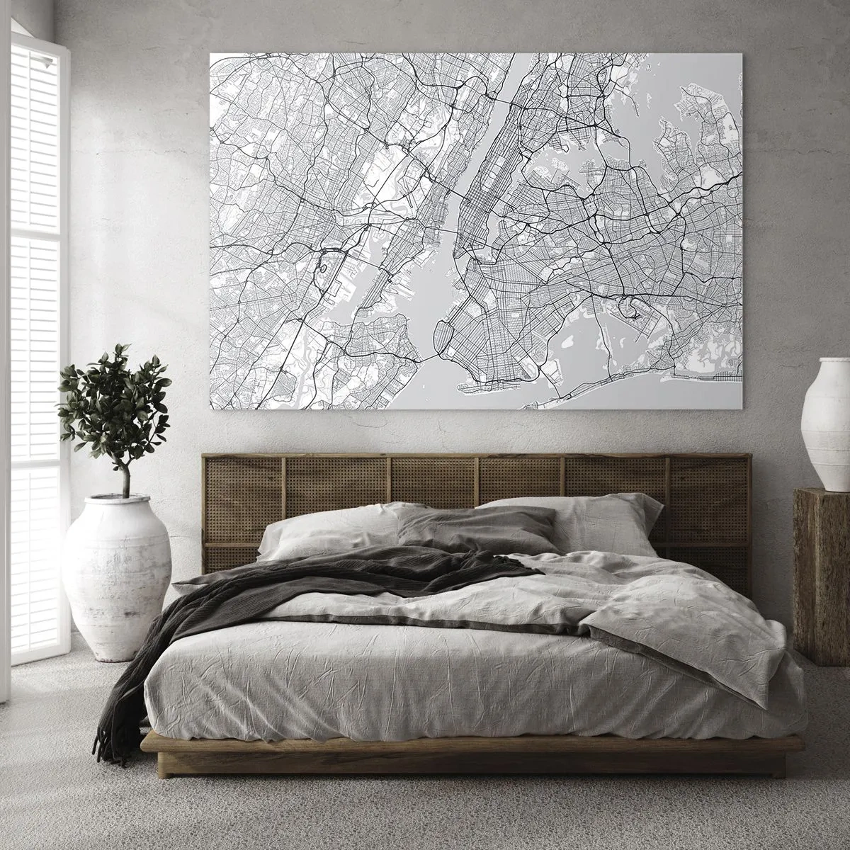 Glasbild - Bild auf glas - Eine Karte der Straßen und Bezirke einer Großstadt in monochromer Form - 70x50cm - Die Anatomie einer Metropole - Moderne Wanddekoration für Wohnzimmer und Schlafzimmer ARTTOR