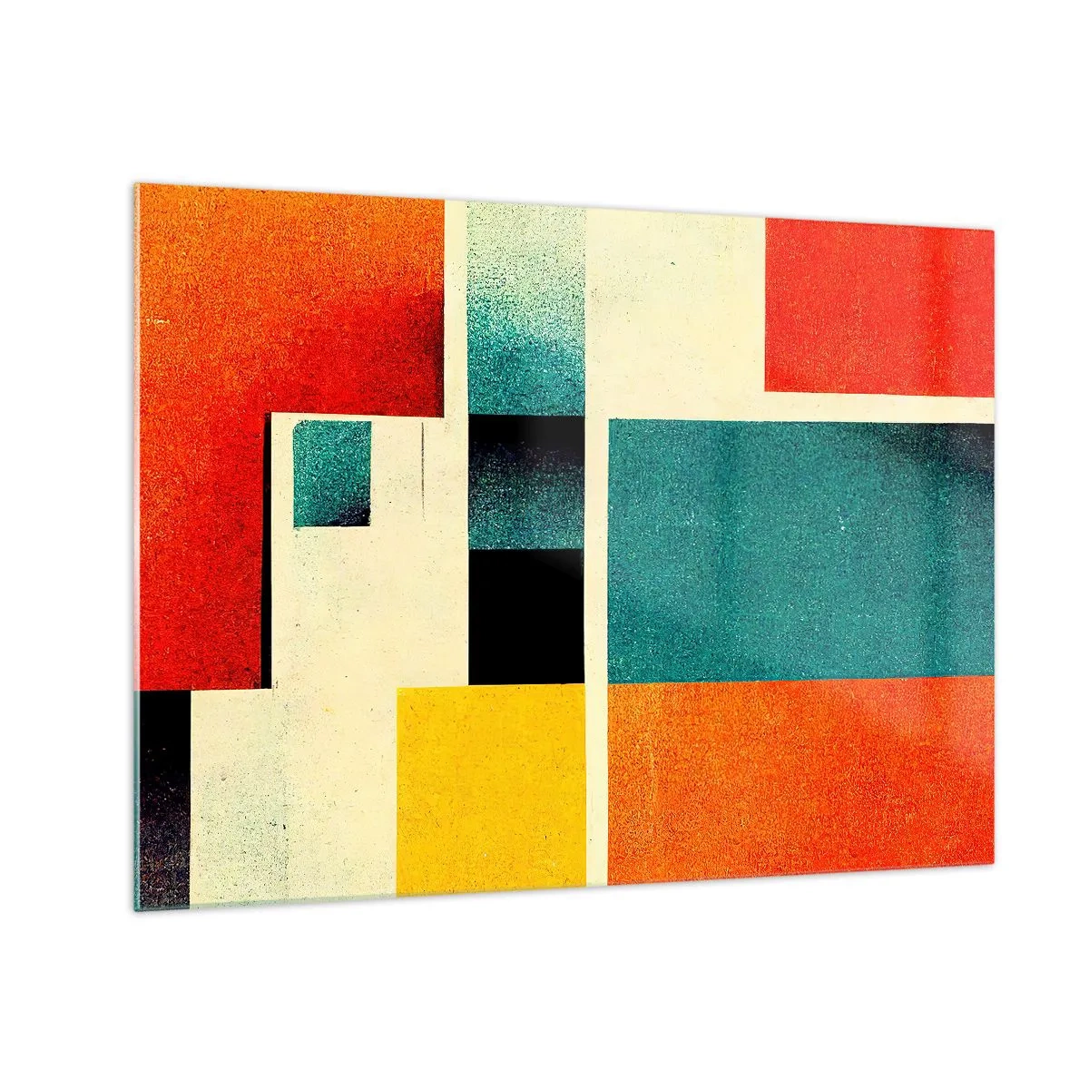 Glasbild - Bild auf glas - Bunte geometrische Rechtecke im Retro-Stil - 70x50cm - Geometrische Abstraktion – gute Energie - Moderne Wanddekoration für Wohnzimmer und Schlafzimmer ARTTOR
