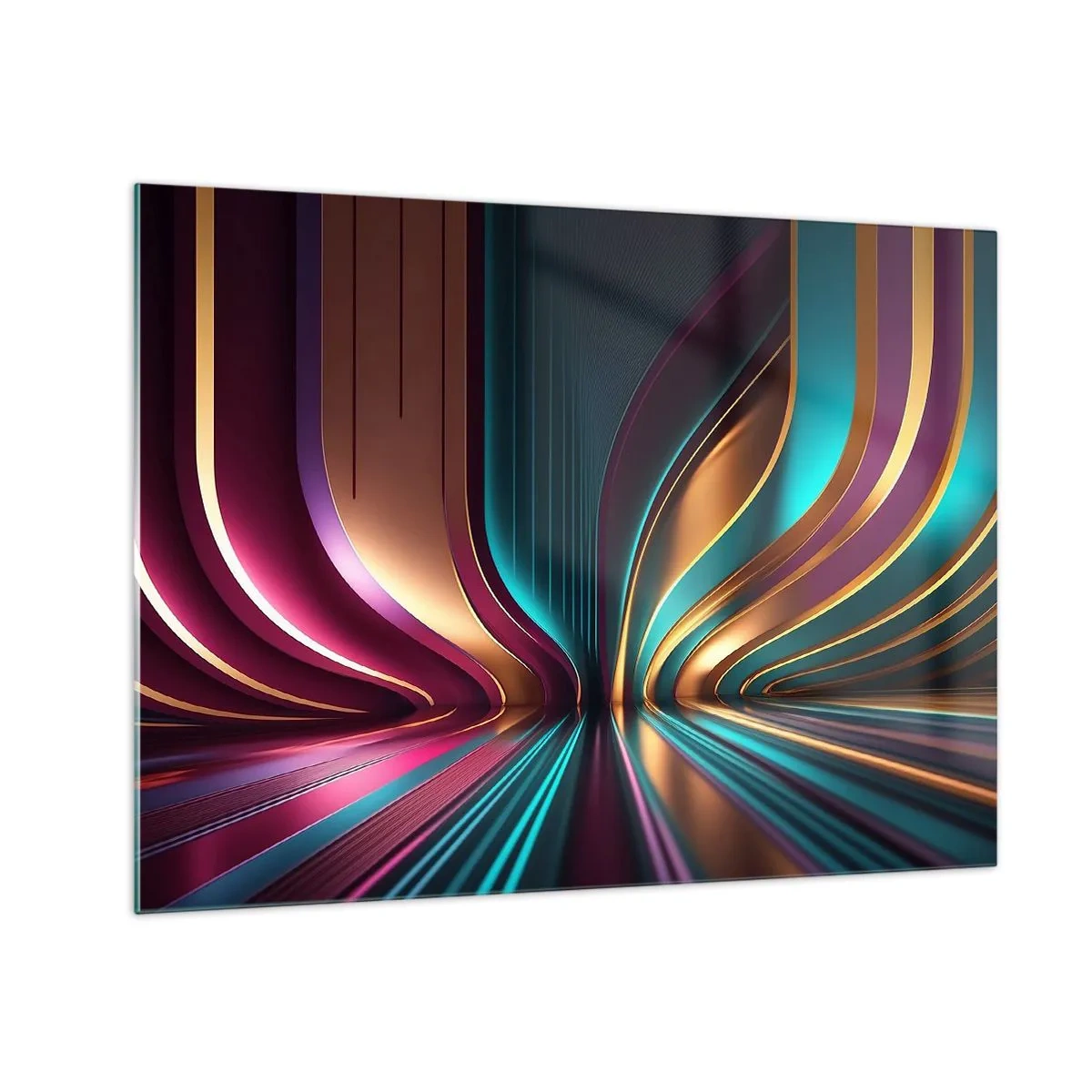 Glasbild - Bild auf glas - Bunte Lichtlinien erzeugen futuristische Formen - 70x50cm - Architektur des Lichts - Moderne Wanddekoration für Wohnzimmer und Schlafzimmer ARTTOR