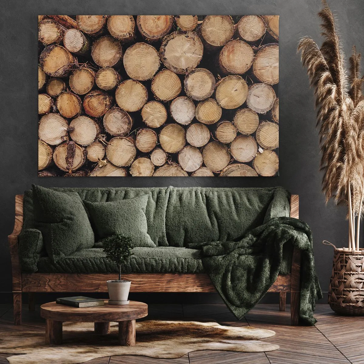 Bild auf Leinwand - Leinwandbild - Stapel gefällter Baumstämme in harmonischer Anordnung - 70x50cm - Ein neuer Anfang - Moderne Wanddekoration für Wohnzimmer und Schlafzimmer ARTTOR