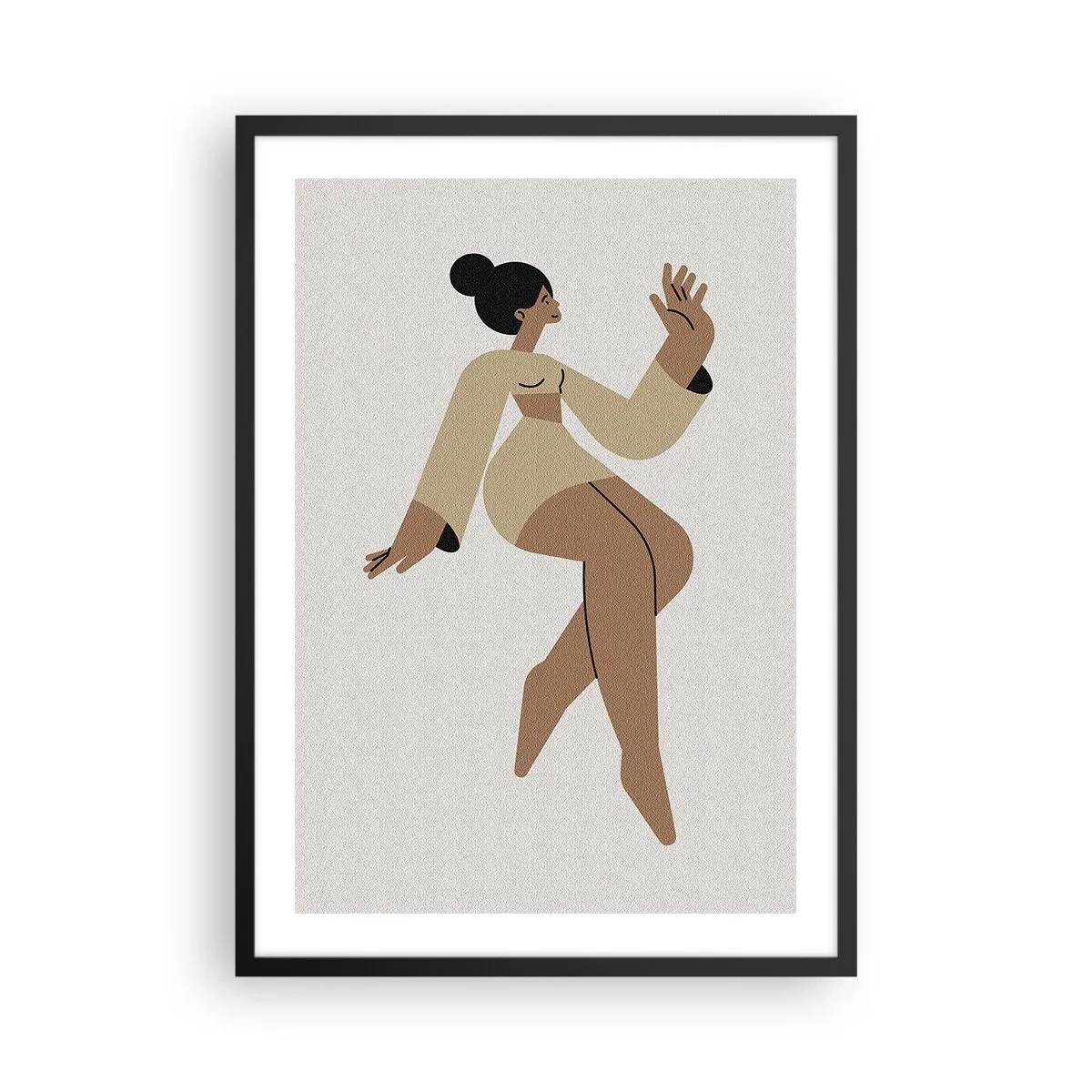 Poster in einem schwarzem Rahmen - Eine minimalistische Illustration einer weiblichen Figur in Bewegung. - 50x70cm - Eine anmutige Form - Moderne Wanddekoration für Wohnzimmer und Schlafzimmer ARTTOR
