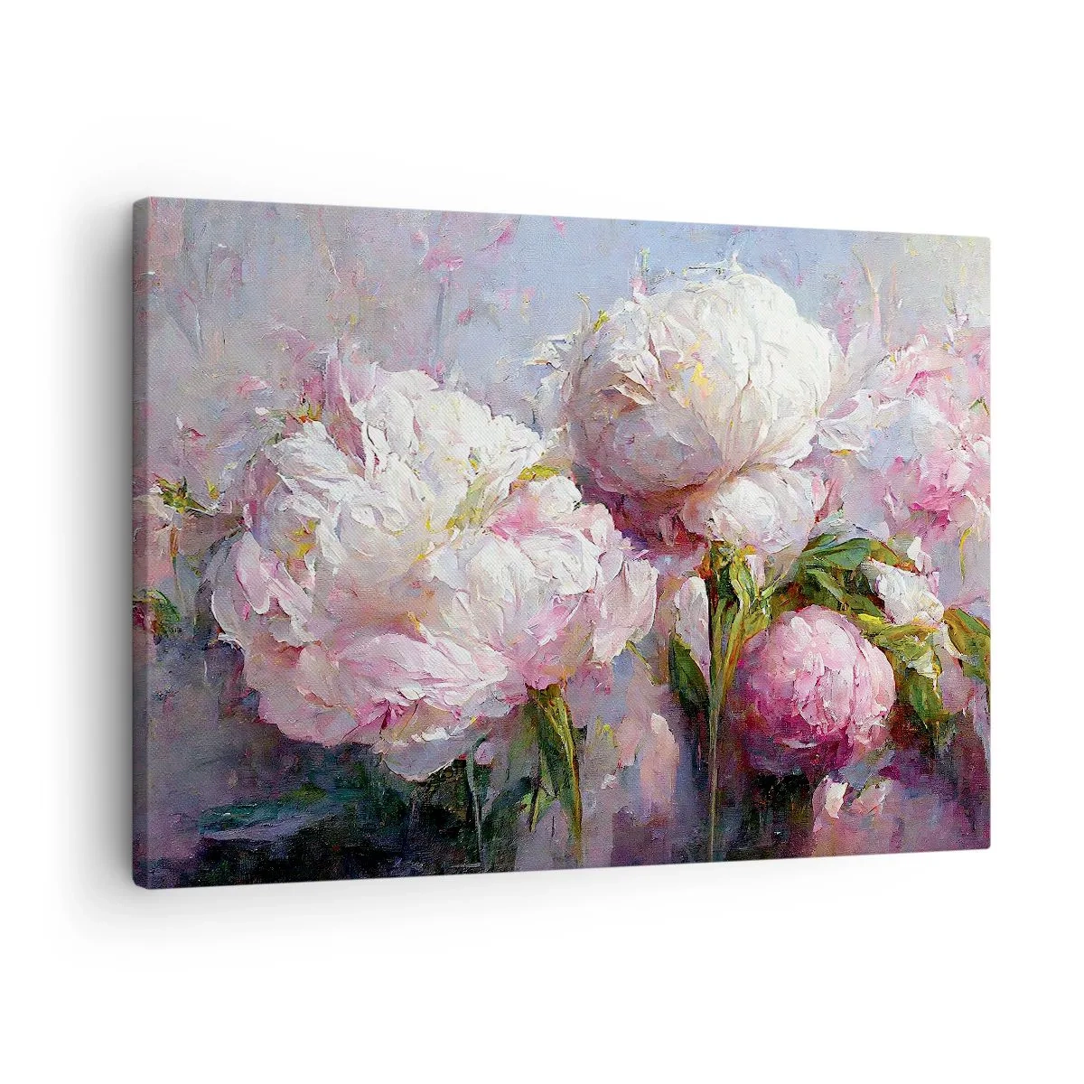 Bild auf Leinwand - Leinwandbild - Romantische Pfingstrosenblüten in Pastellfarben - 70x50cm - Strauß voller Leben - Moderne Wanddekoration für Wohnzimmer und Schlafzimmer ARTTOR