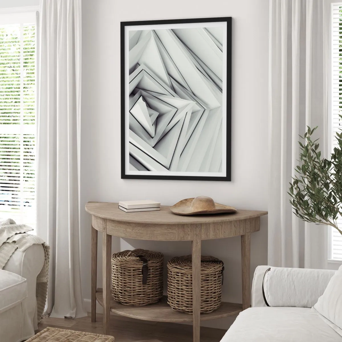 Poster in einem schwarzem Rahmen - Abstrakte Komposition aus geometrischen Dreiecken in 3D - 50x70cm - Spitzwinklige Knospen - Moderne Wanddekoration für Wohnzimmer und Schlafzimmer ARTTOR