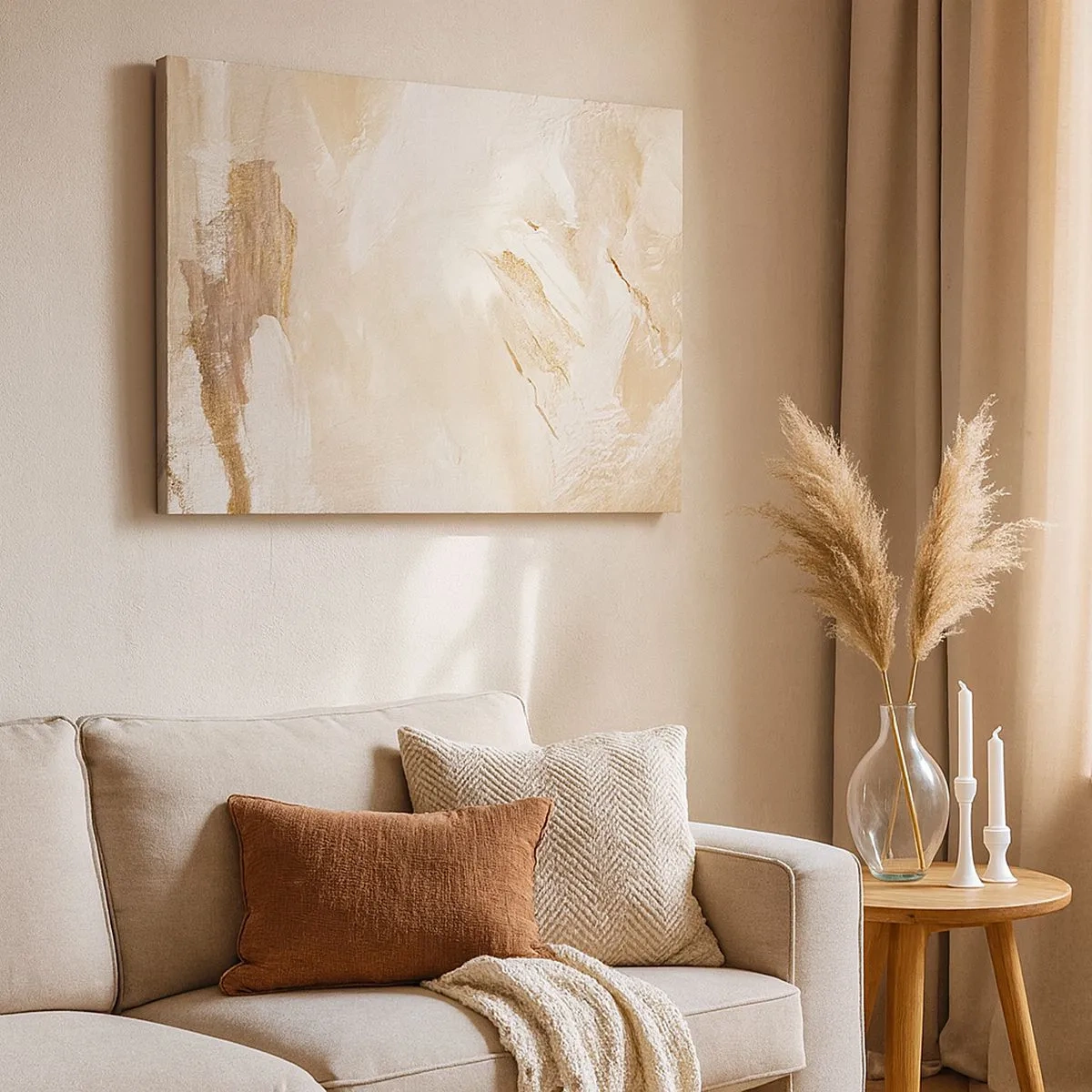 Bild auf Leinwand - Leinwandbild - Zarte abstrakte Töne in Beige- und Goldtönen - 70x50cm - Pastellkomposition - Moderne Wanddekoration für Wohnzimmer und Schlafzimmer ARTTOR