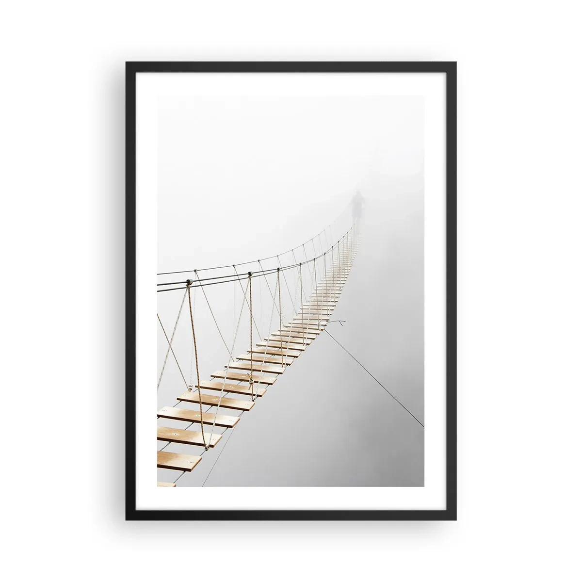 Poster in einem schwarzem Rahmen - Eine Hängebrücke, die im Nebel versinkt - 50x70cm - Wohin wird es dich führen? - Moderne Wanddekoration für Wohnzimmer und Schlafzimmer ARTTOR