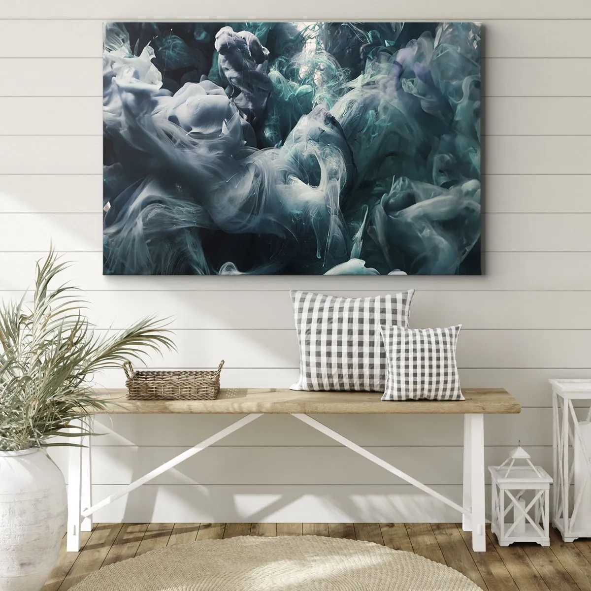 Bild auf Leinwand - Leinwandbild - Dynamische abstrakte Wellen in Blau- und Weißtönen - 70x50cm - Farbbewegung - Moderne Wanddekoration für Wohnzimmer und Schlafzimmer ARTTOR