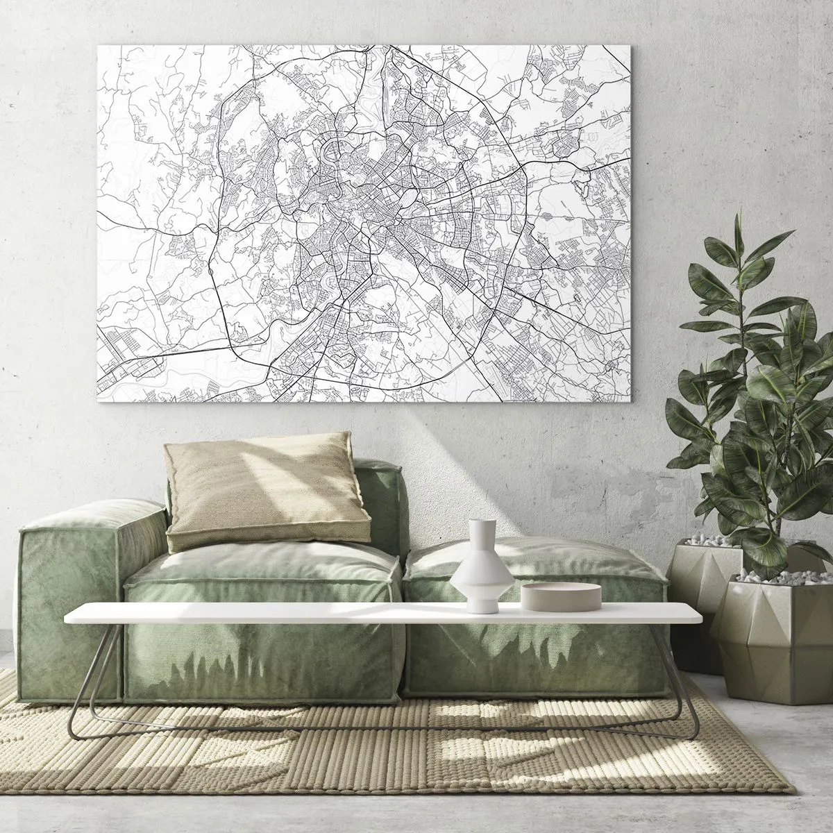 Glasbild - Bild auf glas - Karte von Rom mit einem klaren kreisförmigen Straßenverlauf - 70x50cm - Römischer Kreis - Moderne Wanddekoration für Wohnzimmer und Schlafzimmer ARTTOR