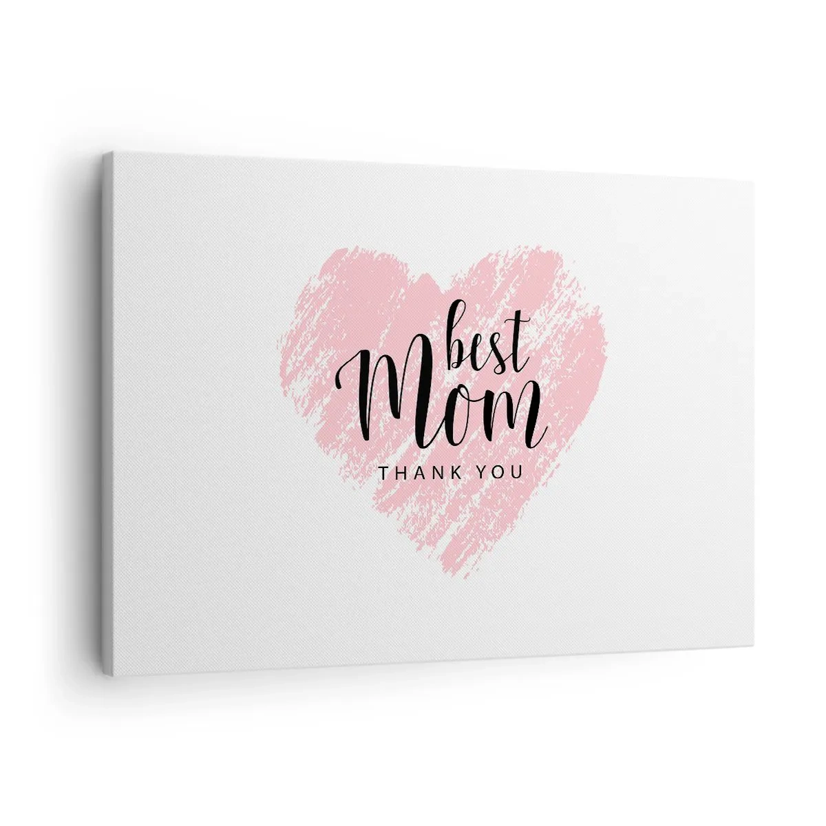 Bild auf Leinwand - Leinwandbild - Rosa Herz mit der Aufschrift „Best Mom Thank You“ auf weißem Hintergrund - 70x50cm - Immer der richtige Moment - Moderne Wanddekoration für Wohnzimmer und Schlafzimmer ARTTOR