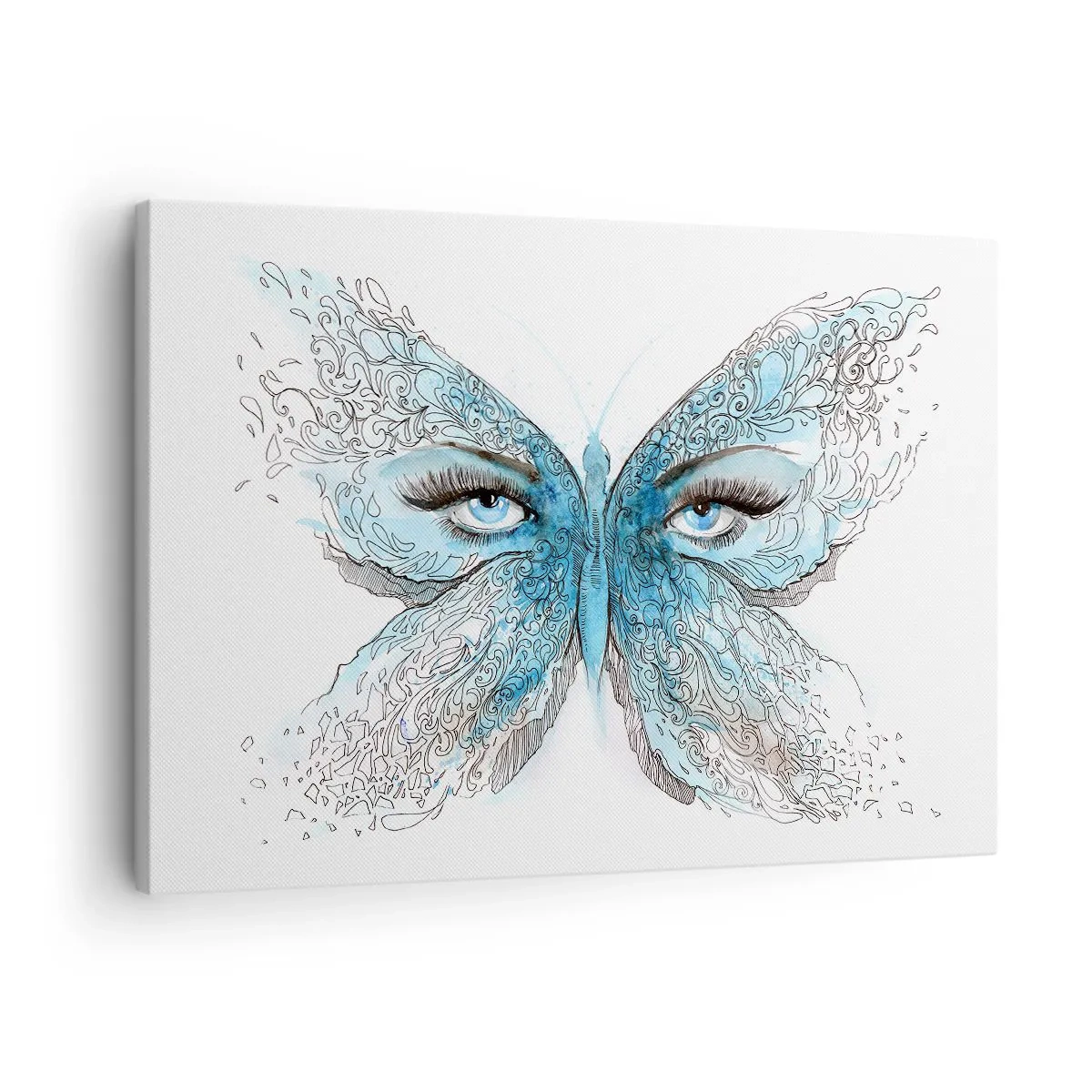 Bild auf Leinwand - Leinwandbild - Künstlerisches Aquarell eines Schmetterlings mit blauen Augen - 70x50cm - Eros Blaumeise - Moderne Wanddekoration für Wohnzimmer und Schlafzimmer ARTTOR
