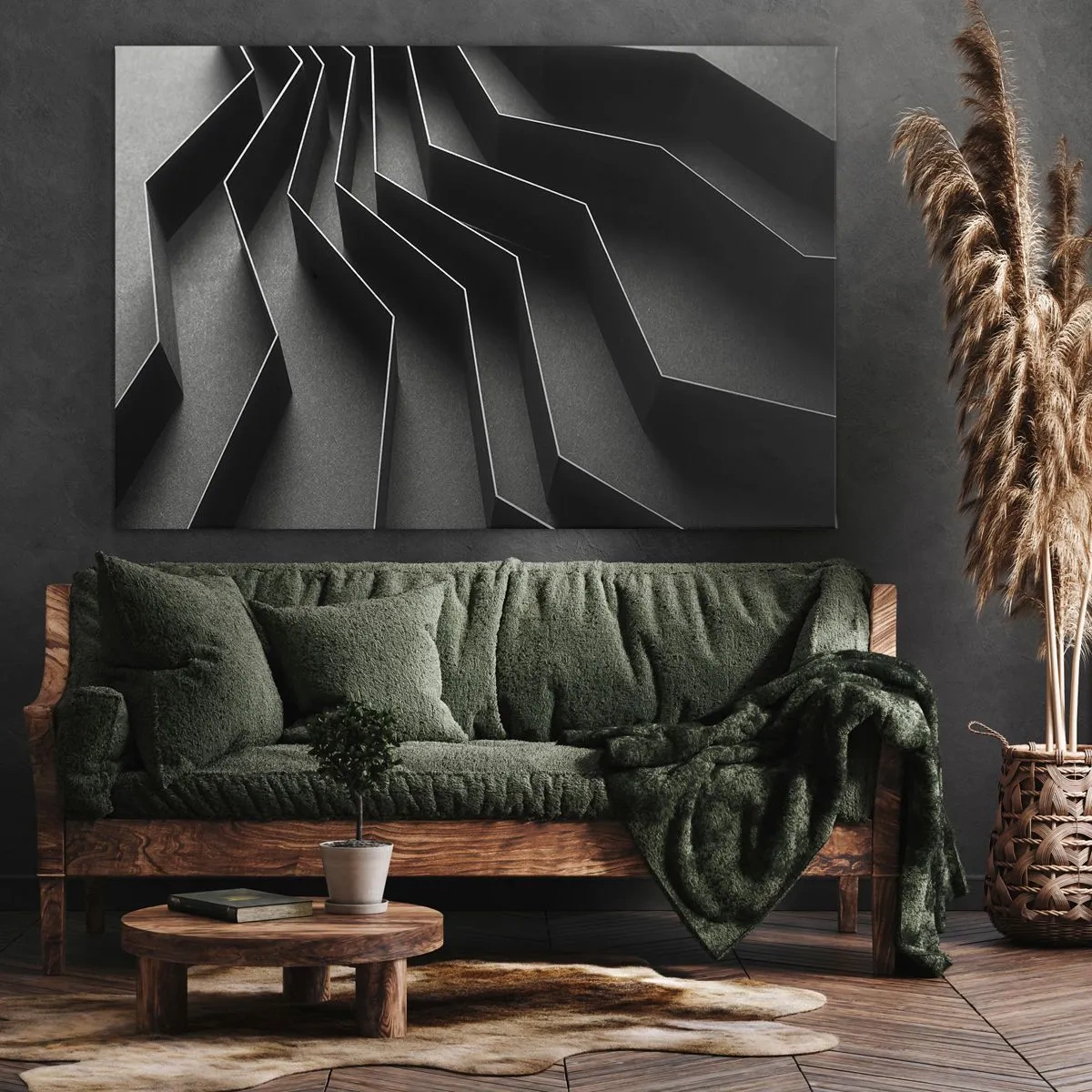 Bild auf Leinwand - Leinwandbild - Schwarz-weiße Abstraktion mit geometrischen Strukturen - 70x50cm - Räumliche Ordnung - Moderne Wanddekoration für Wohnzimmer und Schlafzimmer ARTTOR