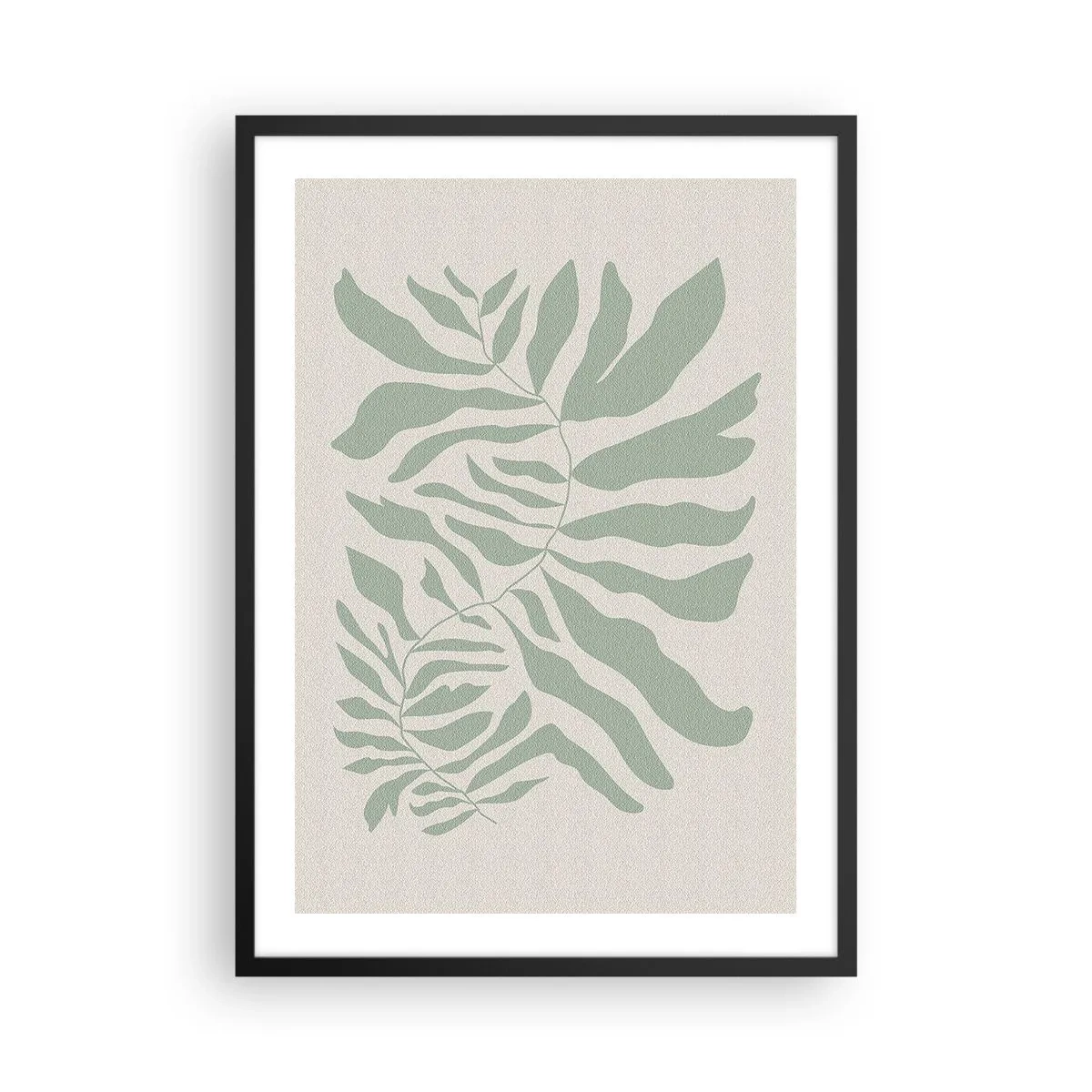 Poster in einem schwarzem Rahmen - Eine minimalistische Pflanzenillustration in Grüntönen - 50x70cm - Smaragdzweig - Moderne Wanddekoration für Wohnzimmer und Schlafzimmer ARTTOR
