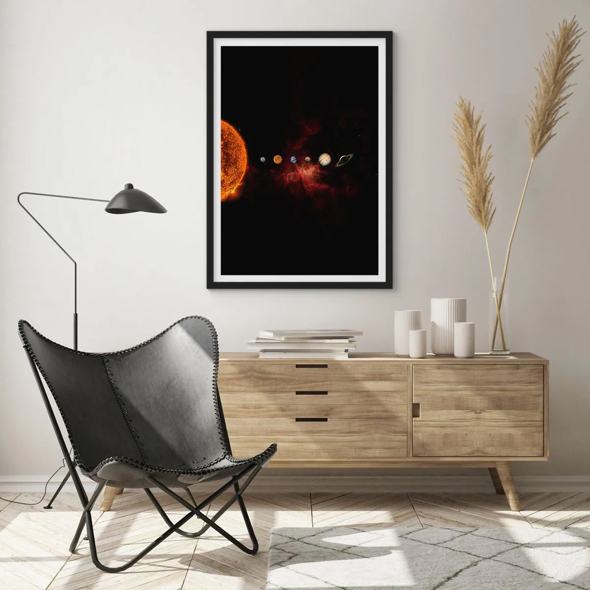 Poster in einem schwarzem Rahmen - Das Sonnensystem mit Planeten vor dem Hintergrund des Weltraums - 50x70cm - Unsere Nachbarschaft - Moderne Wanddekoration für Wohnzimmer und Schlafzimmer ARTTOR