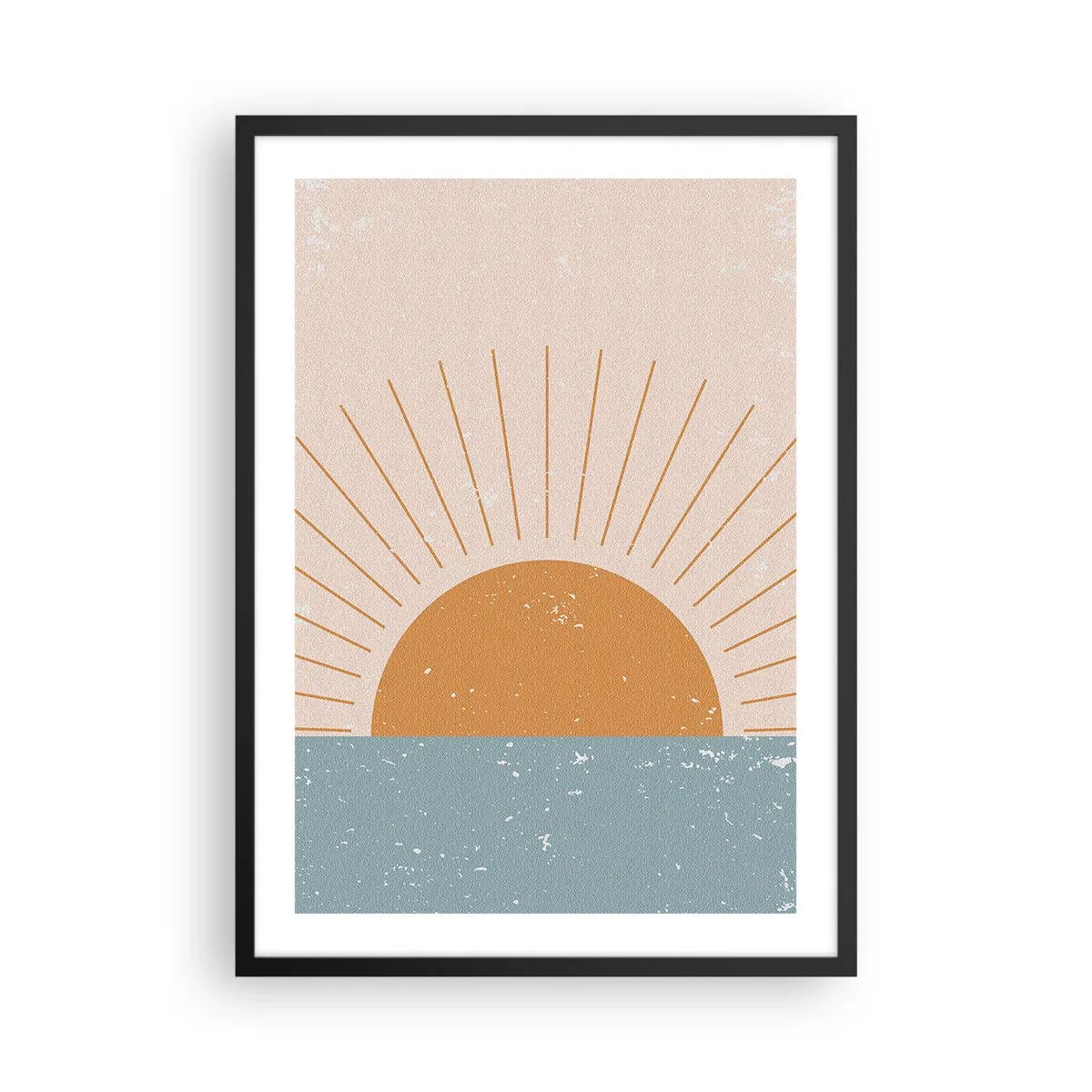 Poster in einem schwarzem Rahmen - Minimalistische Vintage-Sonne über dem Horizont - 50x70cm - Alltägliches Wunder - Moderne Wanddekoration für Wohnzimmer und Schlafzimmer ARTTOR