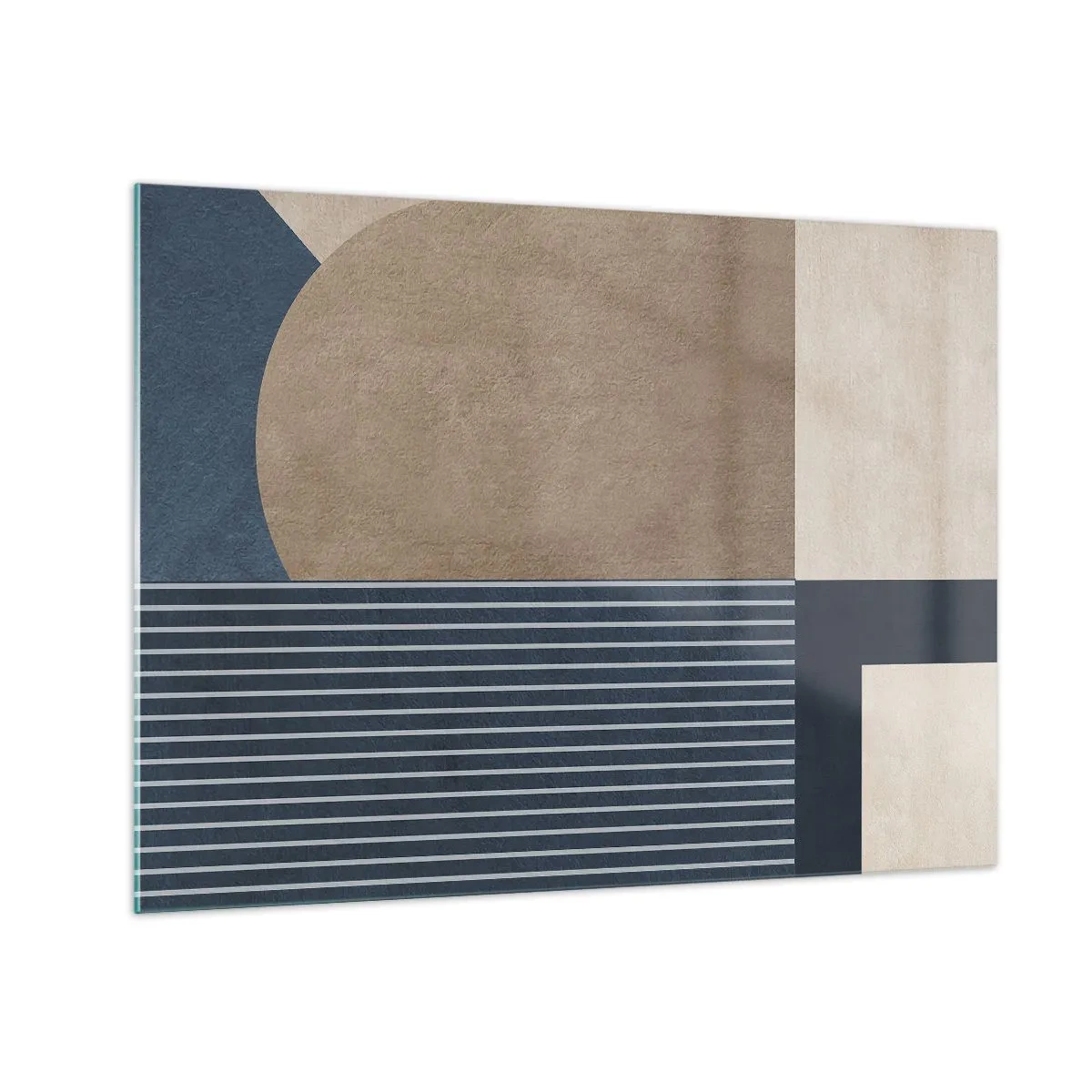 Glasbild - Bild auf glas - Eine minimalistische Form mit einem Kreis und Linien in Beige - 70x50cm - Komposition aus Einfachheit und Rundheit - Moderne Wanddekoration für Wohnzimmer und Schlafzimmer ARTTOR