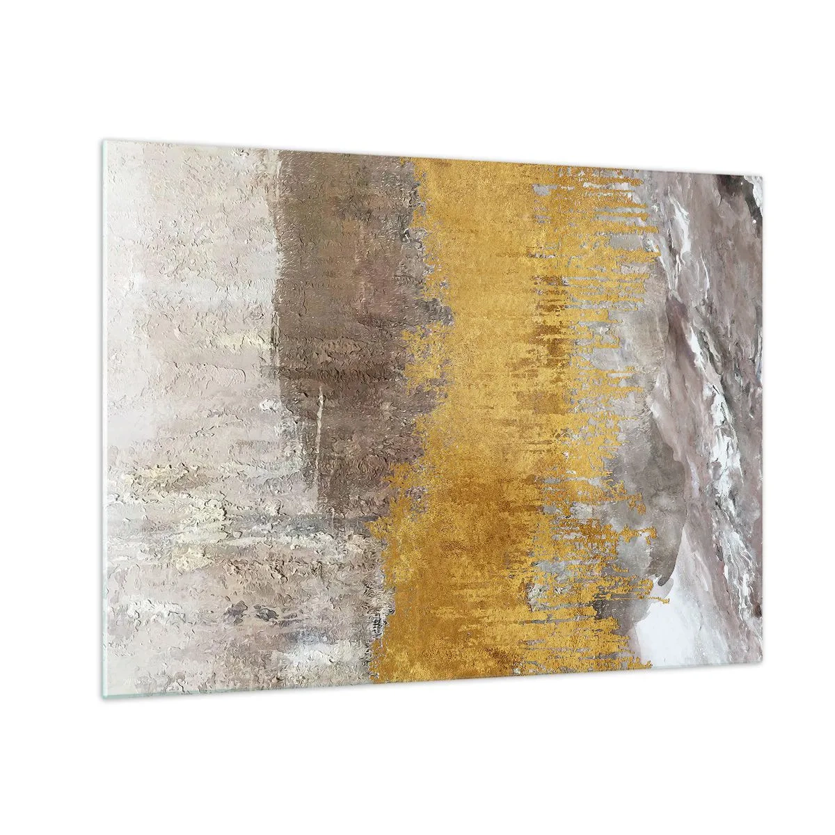 Glasbild - Bild auf glas - Goldene und erdige Strukturen erzeugen eine dynamische Abstraktion - 70x50cm - Goldene Explosion - Moderne Wanddekoration für Wohnzimmer und Schlafzimmer ARTTOR