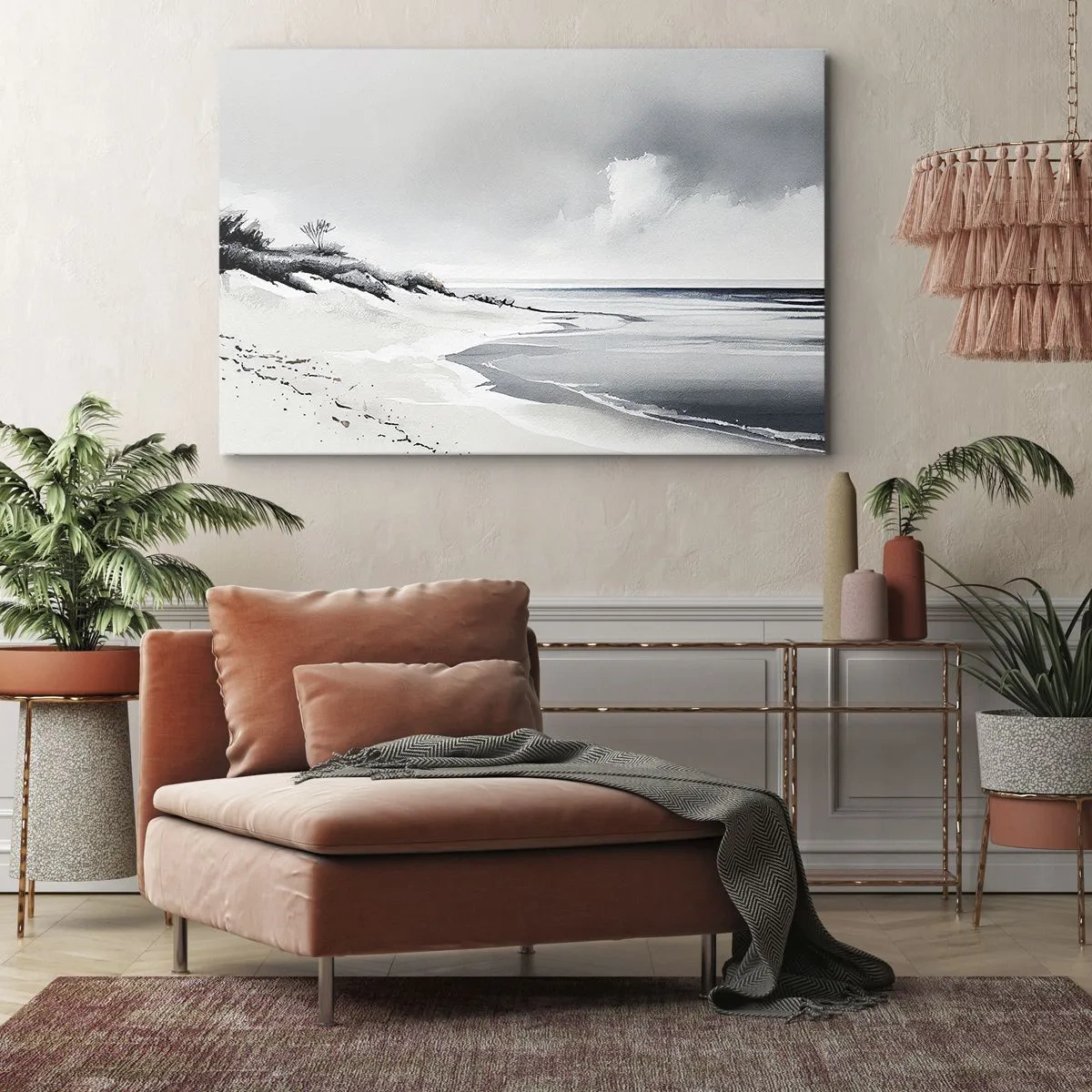 Bild auf Leinwand - Leinwandbild - Ein Strand in gedämpften Grau- und Blautönen - 70x50cm - Für immer zusammen - Moderne Wanddekoration für Wohnzimmer und Schlafzimmer ARTTOR