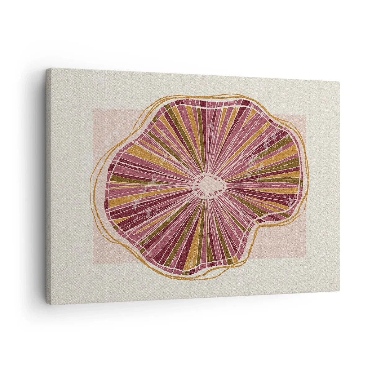 Bild auf Leinwand - Leinwandbild - Abstraktes Baumscheibenmuster in Rosatönen - 70x50cm - Strahlende Abstraktion - Moderne Wanddekoration für Wohnzimmer und Schlafzimmer ARTTOR