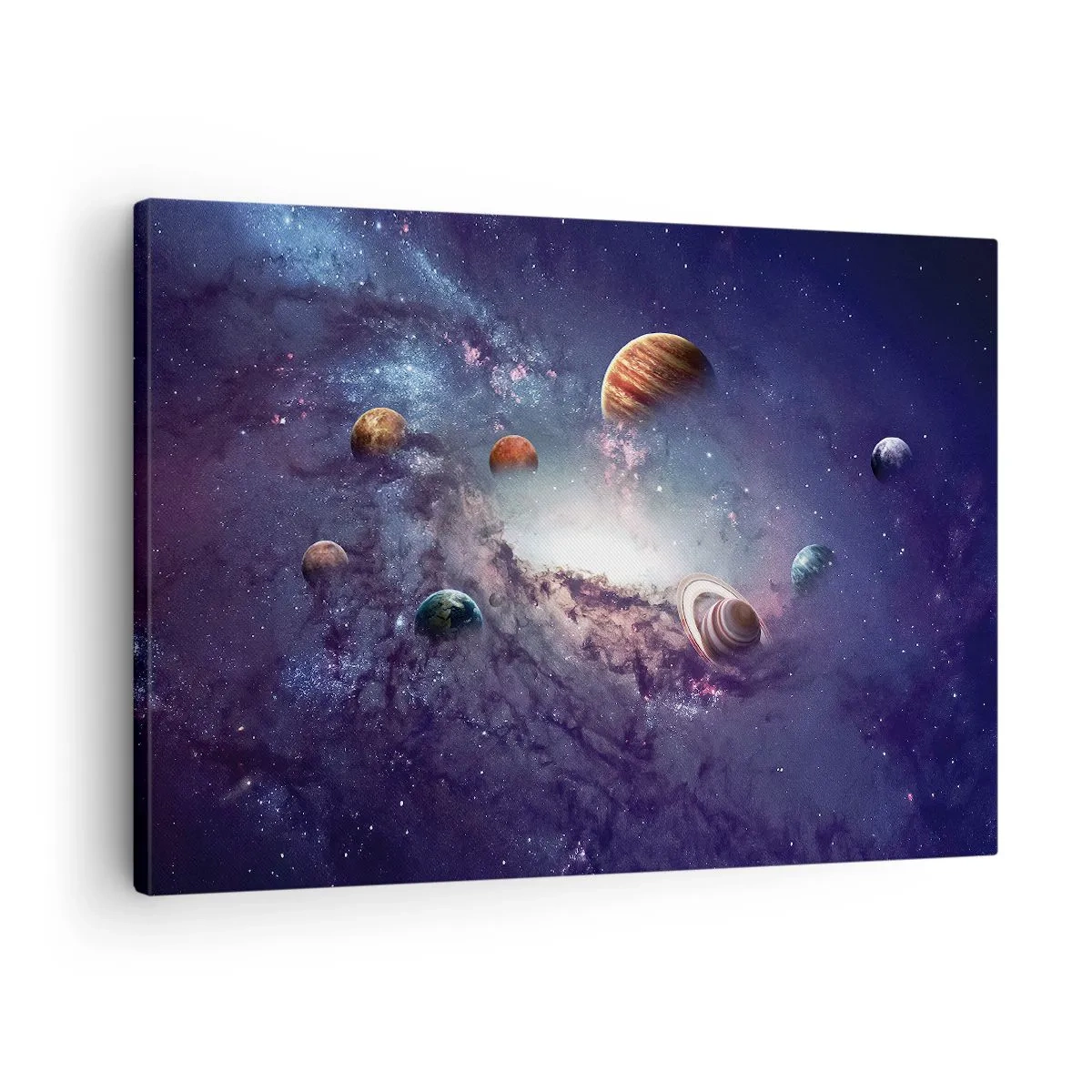 Bild auf Leinwand - Leinwandbild - Planeten in einer Galaxie mit einem Nebel im Hintergrund - 70x50cm - Solar-Tanz-System - Moderne Wanddekoration für Wohnzimmer und Schlafzimmer ARTTOR