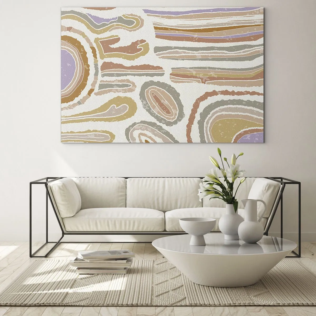 Glasbild - Bild auf glas - Bunte abstrakte Formen, die an mineralische Querschnitte erinnern - 70x50cm - Bunte Querschnitte - Moderne Wanddekoration für Wohnzimmer und Schlafzimmer ARTTOR