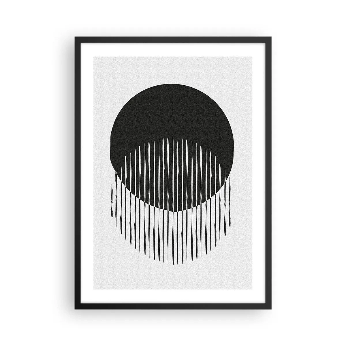 Poster in einem schwarzem Rahmen - Abstrakte Komposition aus einem schwarzen Kreis und vertikalen Linien - 50x70cm - Sein Alter Ego - Moderne Wanddekoration für Wohnzimmer und Schlafzimmer ARTTOR