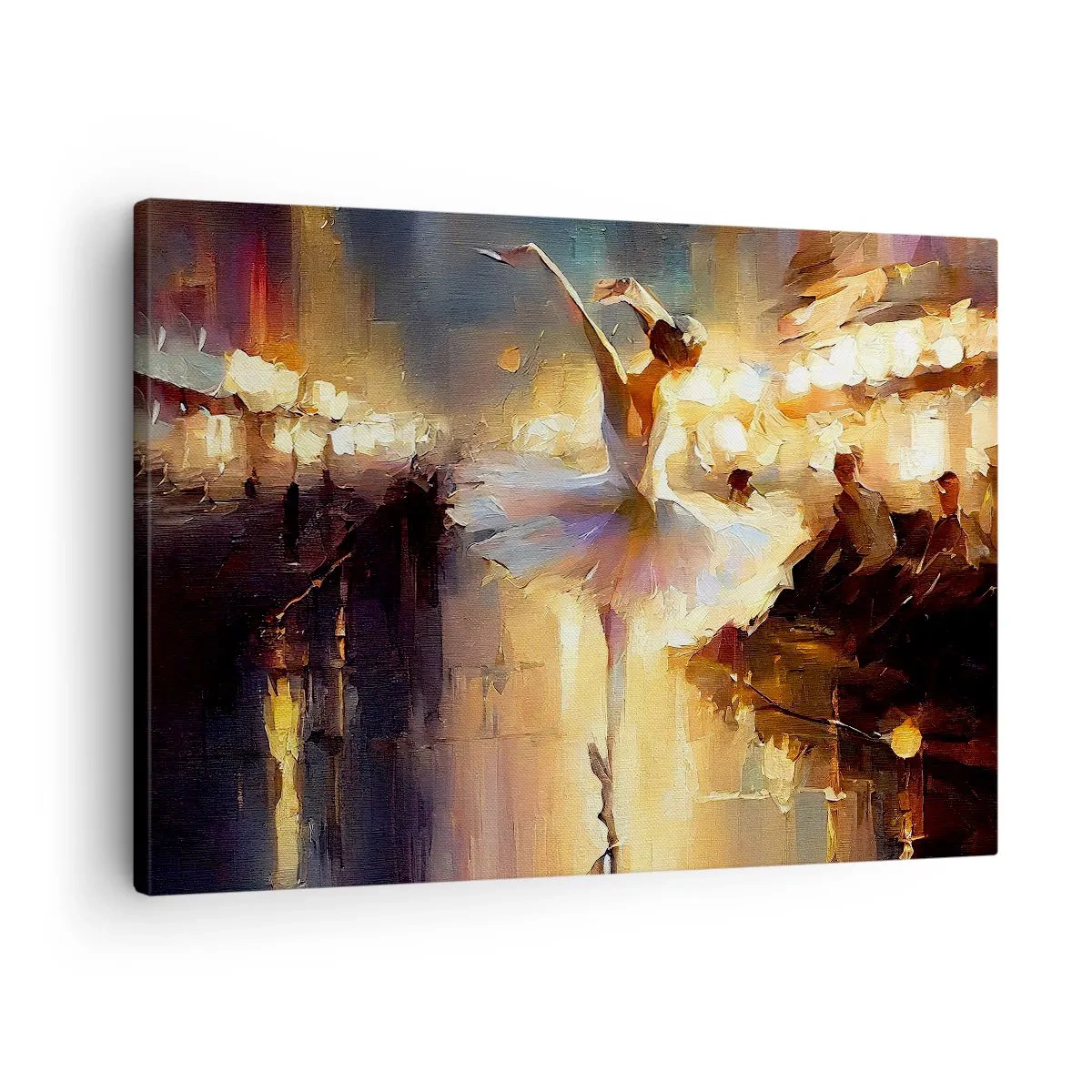 Bild auf Leinwand - Leinwandbild - Eine Ballerina tanzt vor einer beleuchteten Bühne - 70x50cm - Wunder auf der Straße - Moderne Wanddekoration für Wohnzimmer und Schlafzimmer ARTTOR