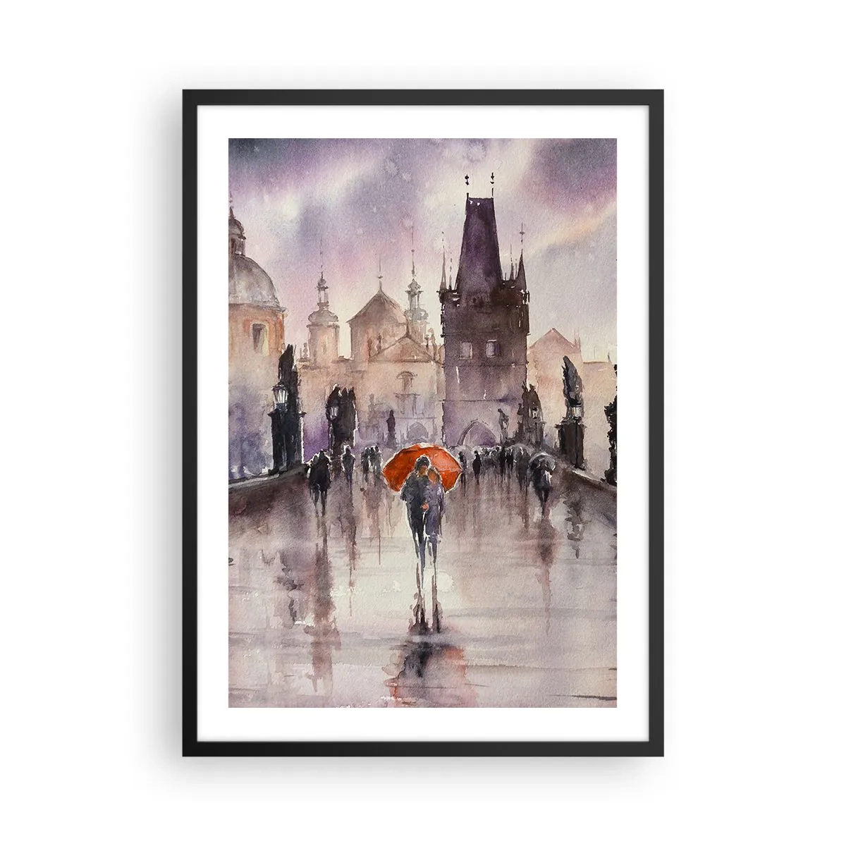 Poster in einem schwarzem Rahmen - Ein romantischer Spaziergang auf der Brücke an einem regnerischen Tag - 50x70cm - Leute verändern sich nicht - Moderne Wanddekoration für Wohnzimmer und Schlafzimmer ARTTOR