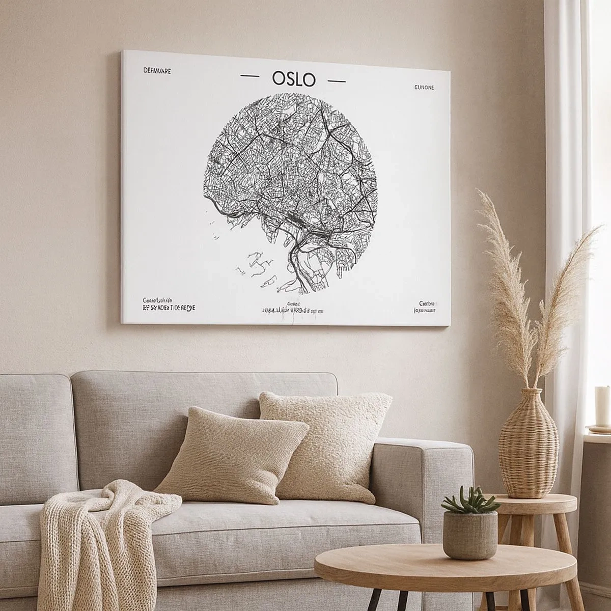Bild auf Leinwand - Leinwandbild - Eine Karte von Oslo im minimalistischen Schwarz-Weiß-Stil. - 70x50cm - Anatomie von Oslo - Moderne Wanddekoration für Wohnzimmer und Schlafzimmer ARTTOR