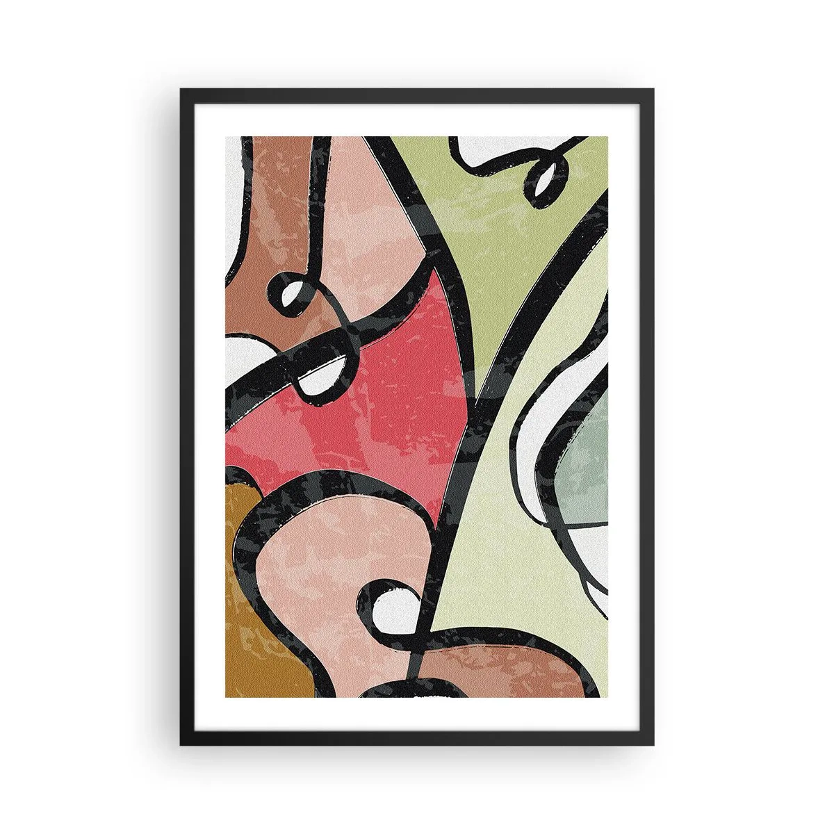 Poster in einem schwarzem Rahmen - Bunte Abstraktion mit schwarzen Umrissen - 50x70cm - Pirouetten unter Farben - Moderne Wanddekoration für Wohnzimmer und Schlafzimmer ARTTOR