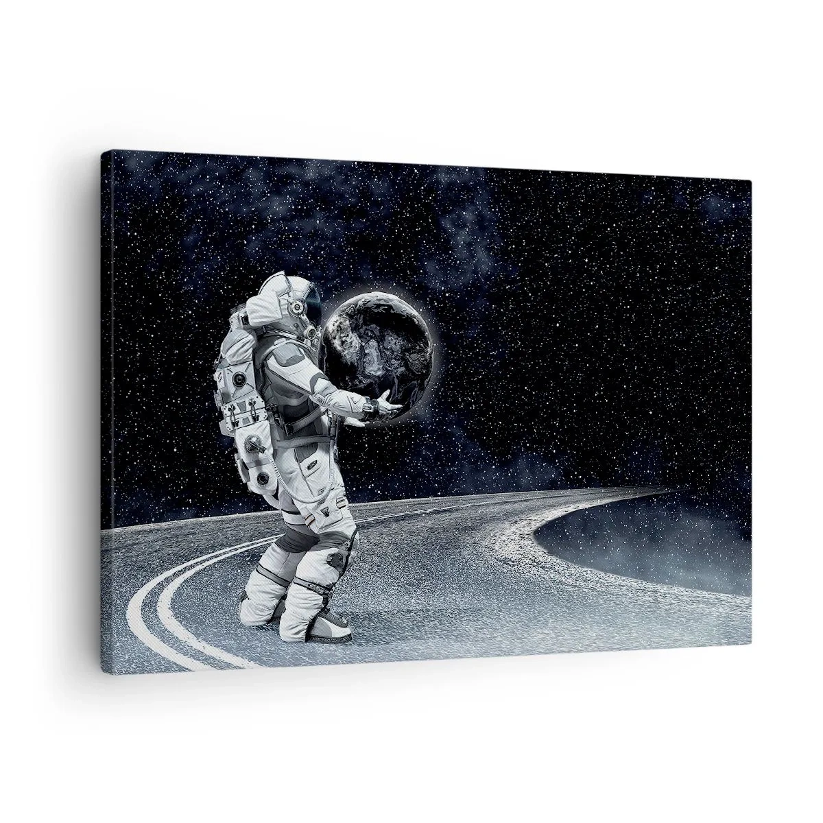 Bild auf Leinwand - Leinwandbild - Astronaut mit Erde vor dem Sternenhimmel - 70x50cm - Auf der Milchstraße - Moderne Wanddekoration für Wohnzimmer und Schlafzimmer ARTTOR