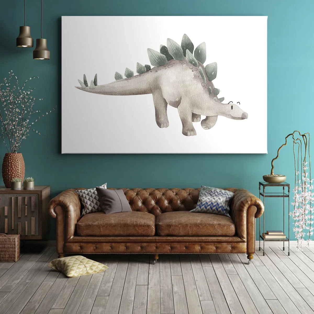 Bild auf Leinwand - Leinwandbild - Ein süßer Dinosaurier in Pastellfarben - 70x50cm - Euer Freund - Moderne Wanddekoration für Wohnzimmer und Schlafzimmer ARTTOR