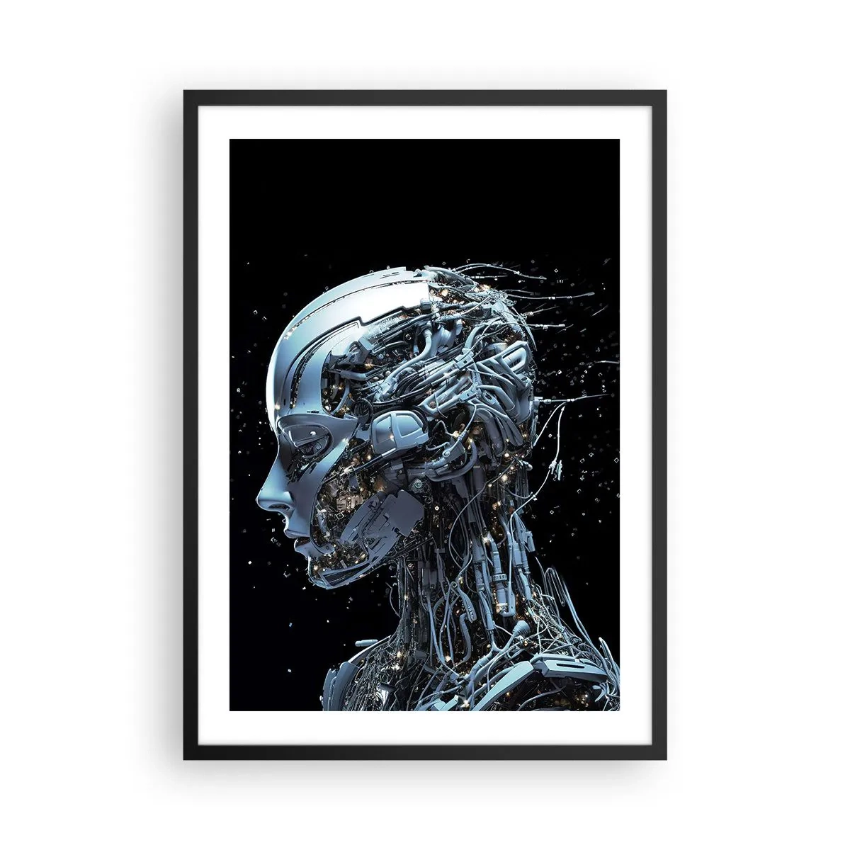 Poster in einem schwarzem Rahmen - Kybernetische Figur im futuristischen Stil - 50x70cm - Technologie ist eine Frau - Moderne Wanddekoration für Wohnzimmer und Schlafzimmer ARTTOR