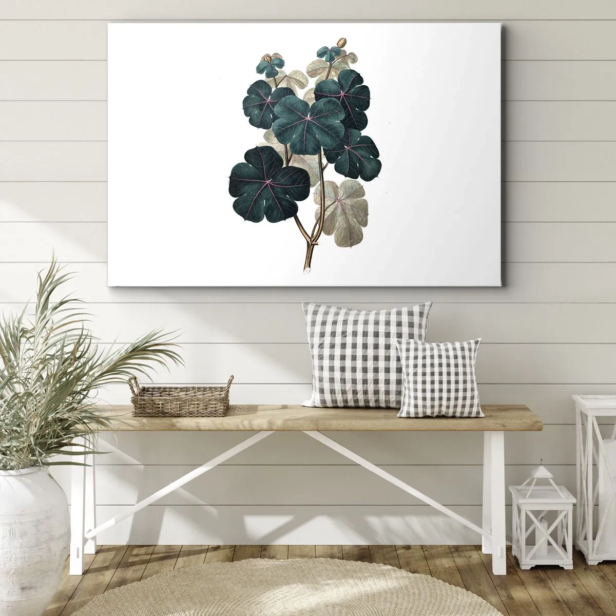 Bild auf Leinwand - Leinwandbild - Botanische Illustration mit Blättern in Grün- und Beigetönen - 70x50cm - Aus dem alten Herbarium - Moderne Wanddekoration für Wohnzimmer und Schlafzimmer ARTTOR