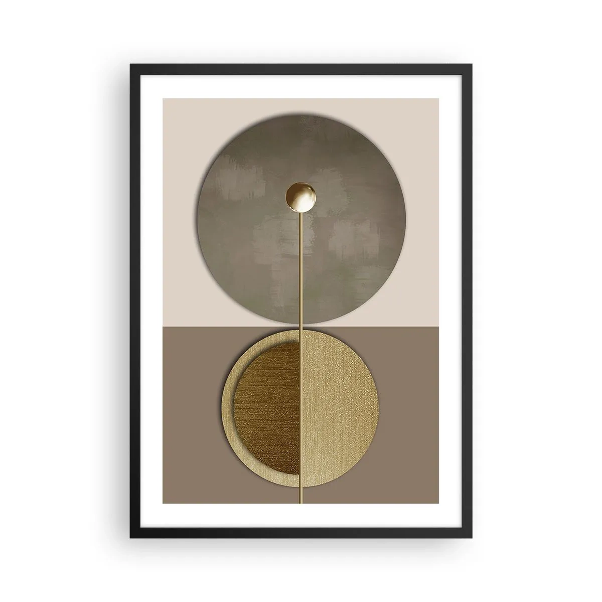 Poster in einem schwarzem Rahmen - Moderne geometrische Abstraktion in Gold- und Beigetönen - 50x70cm - Perfekte Balance - Moderne Wanddekoration für Wohnzimmer und Schlafzimmer ARTTOR