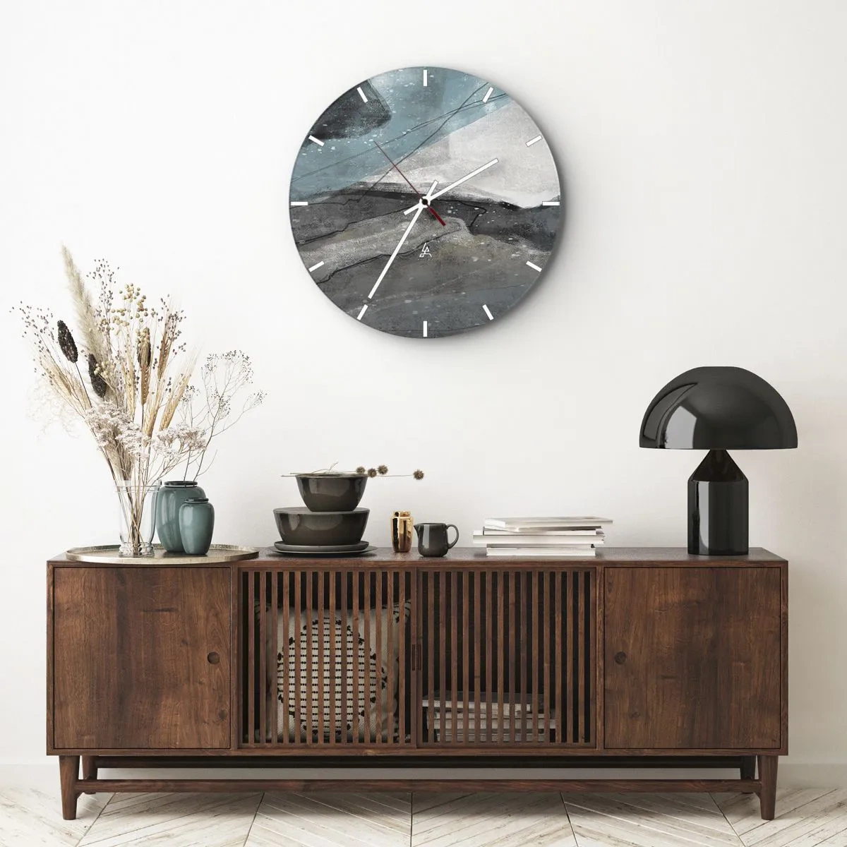 Wanduhr - Glasuhr - Eine abstrakte Komposition, die einem Gletscher und Felsen ähnelt. - 30x30cm - Abstraktion: Felsen und Eis - Moderne Wanddekoration für Wohnzimmer, Küche und Schlafzimmer ARTTOR