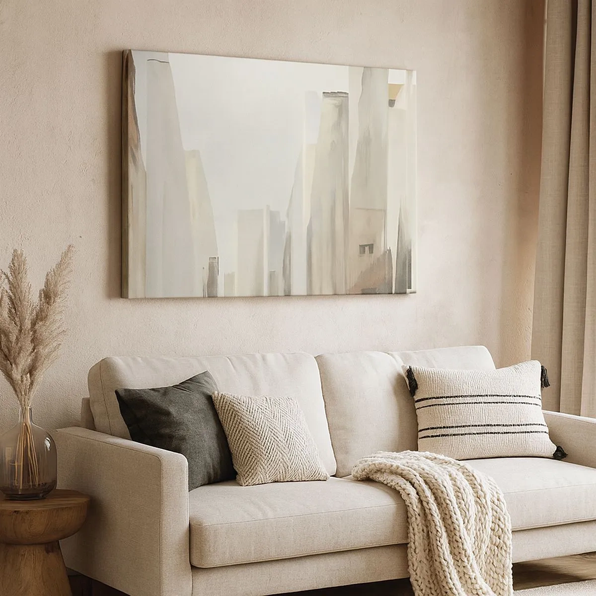 Bild auf Leinwand - Leinwandbild - Abstraktes Stadtbild in Pastelltönen - 70x50cm - Traum von der Stadt - Moderne Wanddekoration für Wohnzimmer und Schlafzimmer ARTTOR