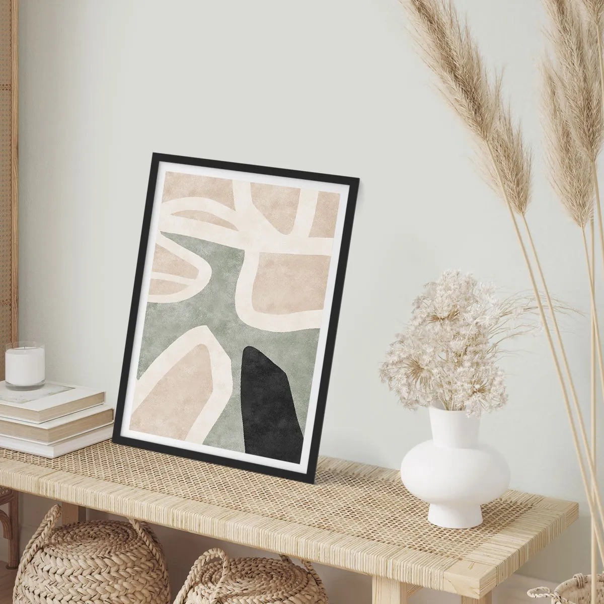Poster in einem schwarzem Rahmen - Abstrakte Farbharmonie - 50x70cm - Komposition mit schwarzem Motiv - Moderne Wanddekoration für Wohnzimmer und Schlafzimmer ARTTOR