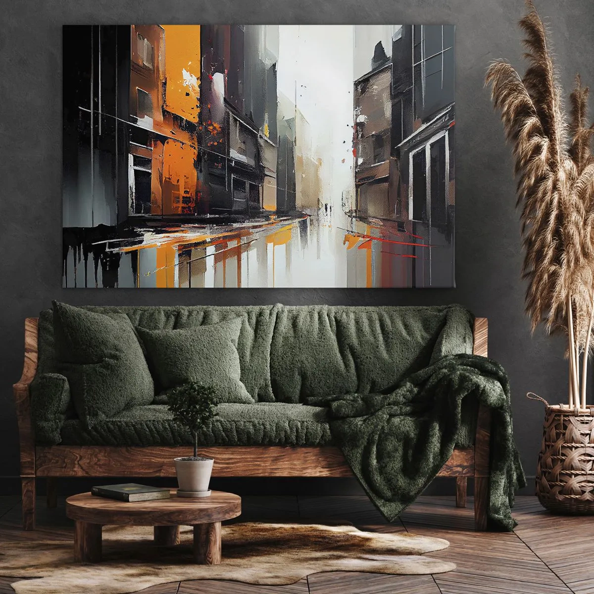 Bild auf Leinwand - Leinwandbild - Abstrakte Ansicht einer Stadtstraße im Regen - 70x50cm - Regnerischer Tag - Moderne Wanddekoration für Wohnzimmer und Schlafzimmer ARTTOR